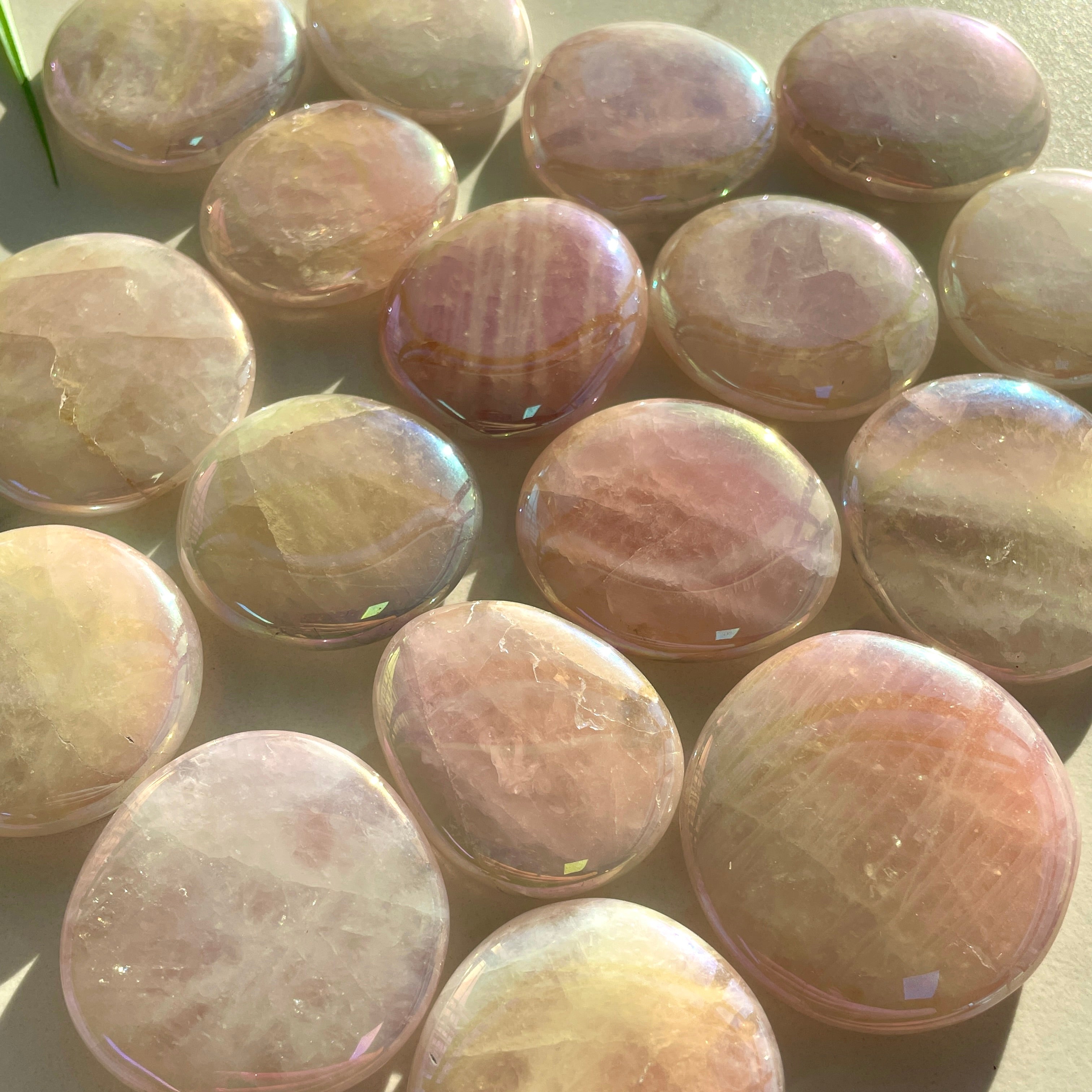 Pocket Palm Stone - Rose Quartz (colour enhanced)
