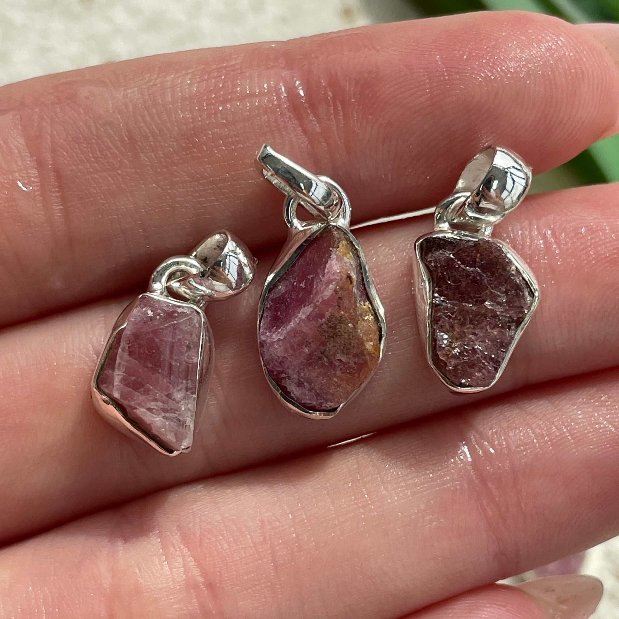 Pink Tourmaline Sterling Silver Rough Pendant