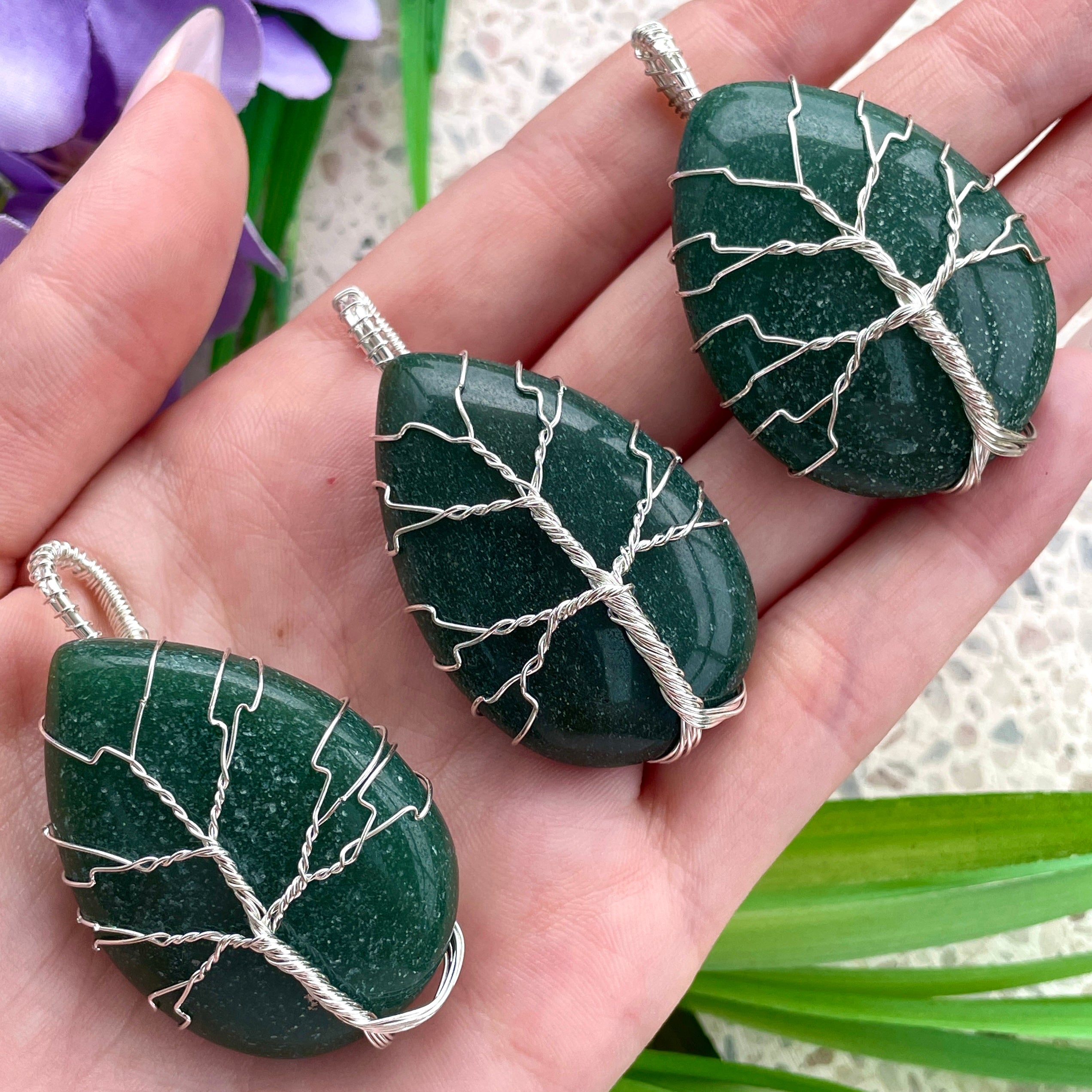 Tree Wire Wrapped Pendant - Green Aventurine