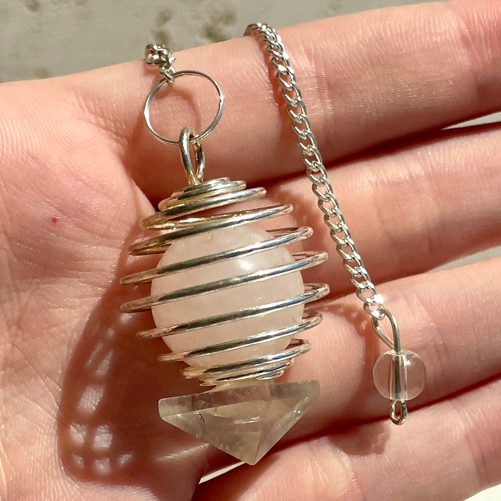 Rose Quartz - Clear Point Ball Cage Pendulum
