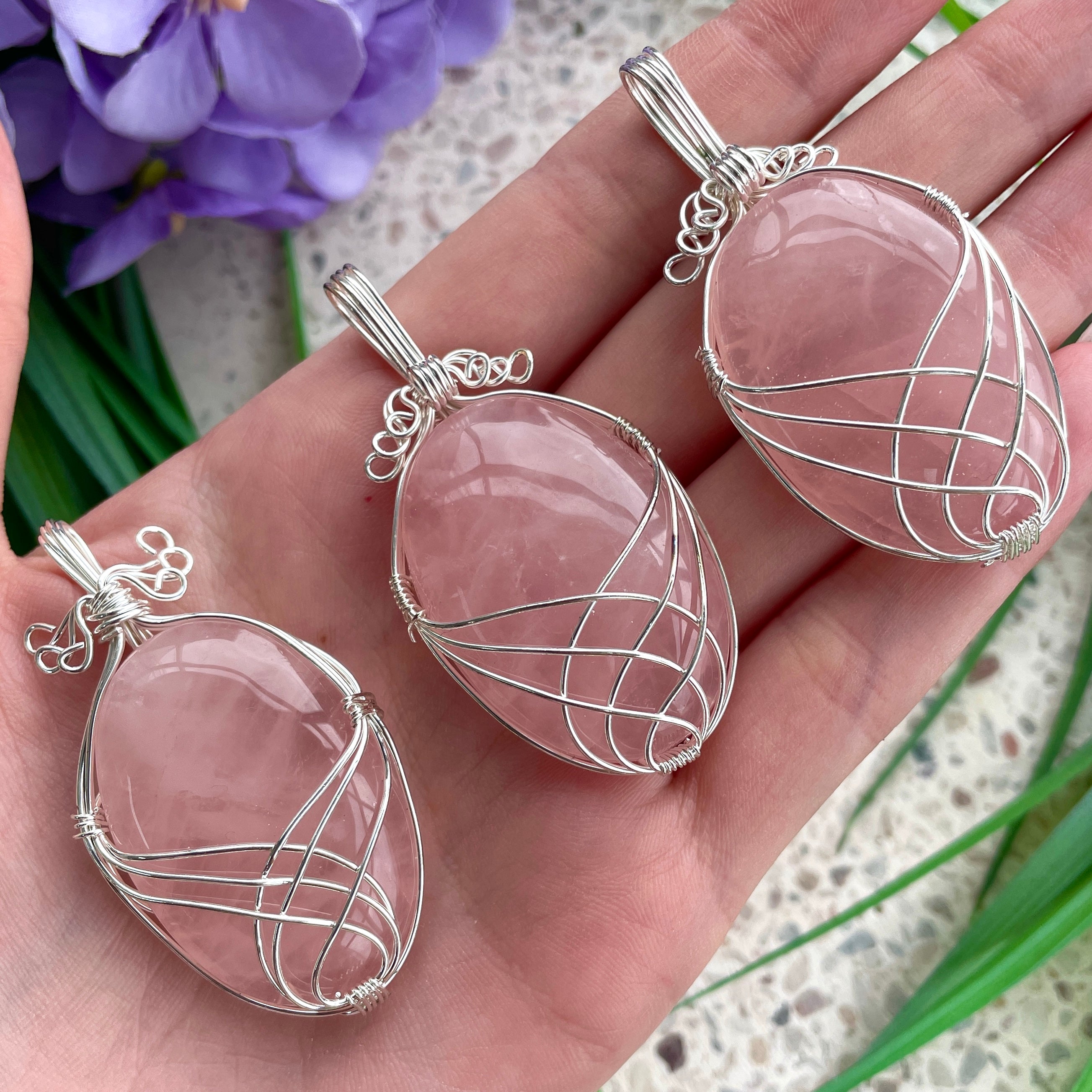 Rose Quartz Wire Wrapped Cabochon Pendant