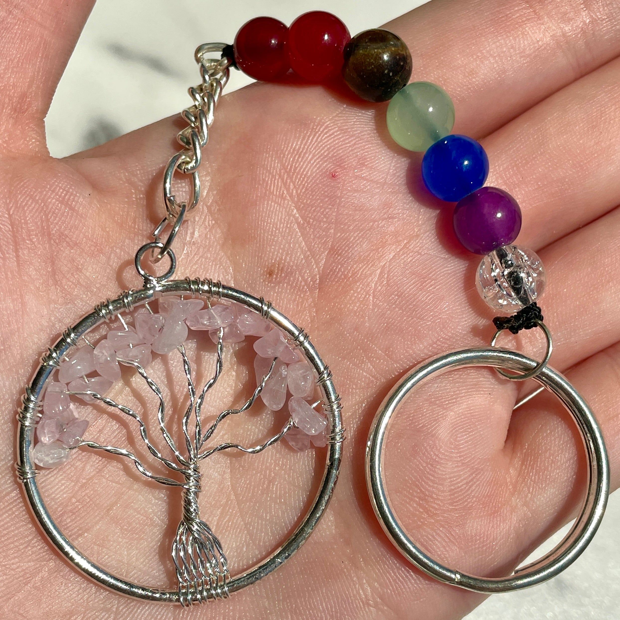 Rose Quartz Chakra Tree of Life Keyring
