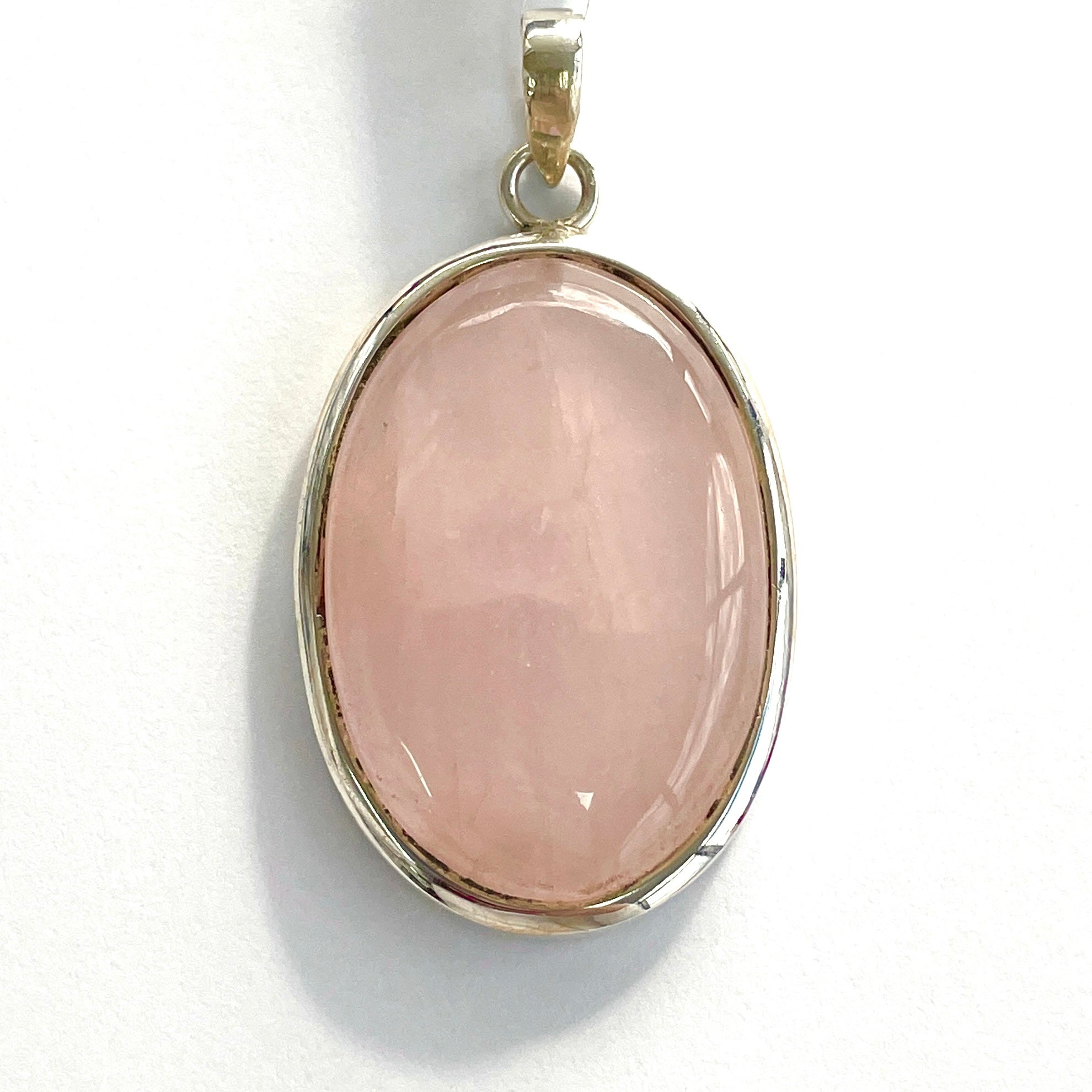 Rose Qtz-Oval St.Silver Pendant-LRG-SP134