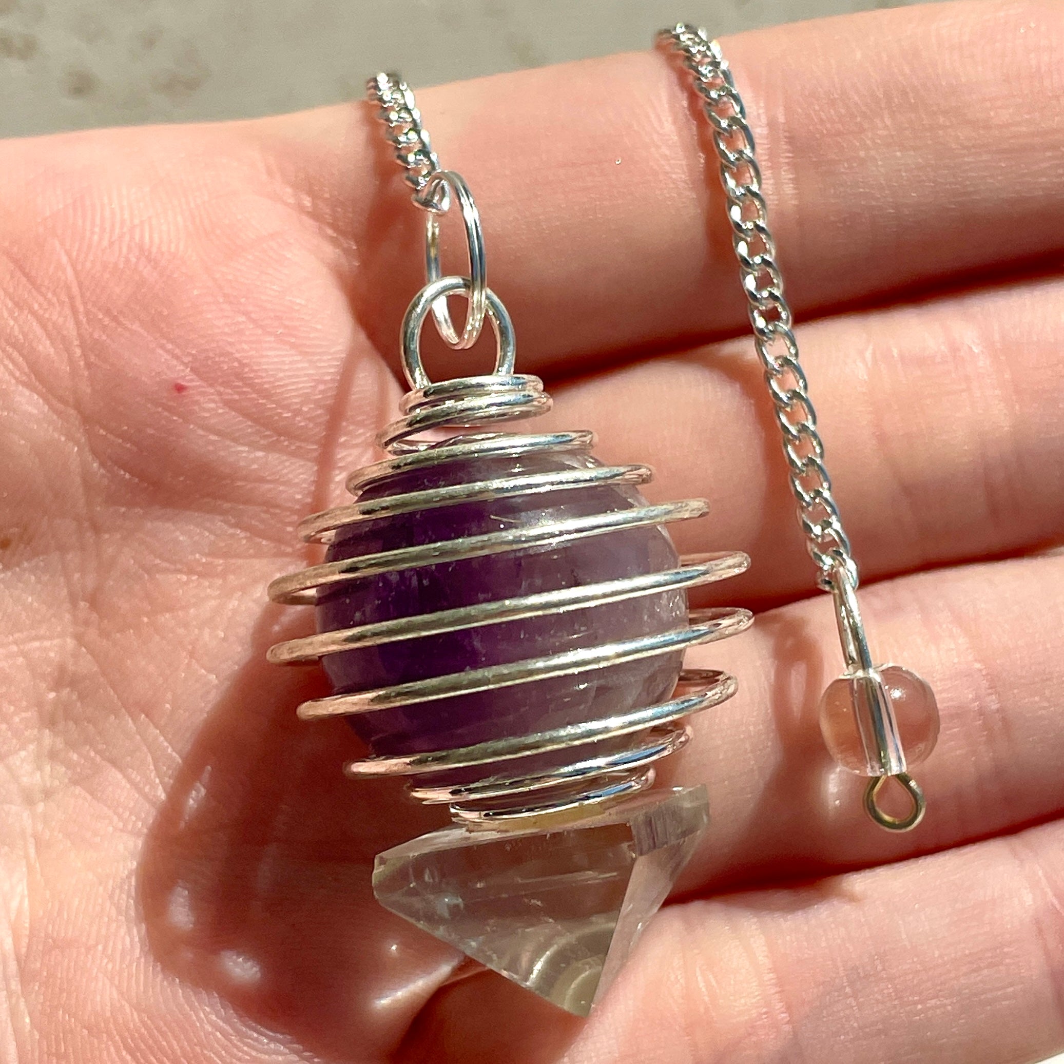 Amethyst - Clear Point Ball Cage Pendulum