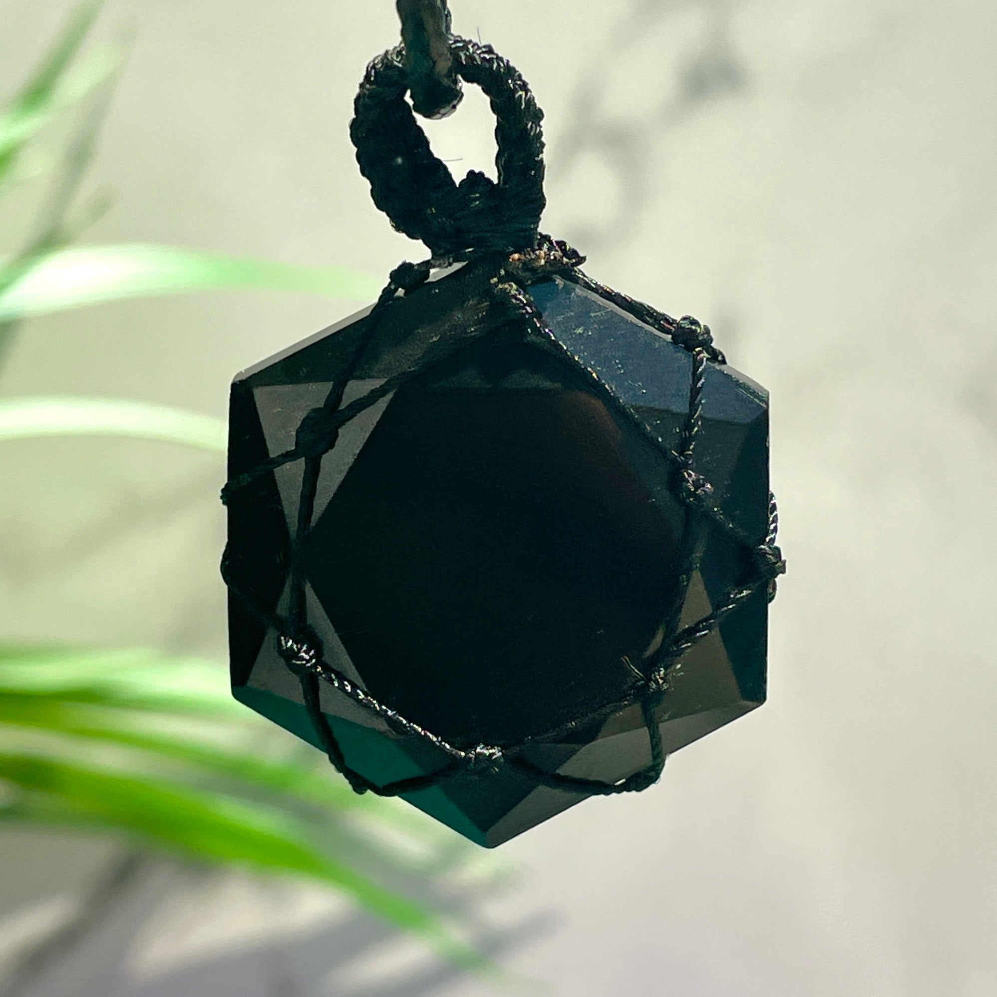 Black Obsidian Macrame Wrapped Hexagonal Pendant