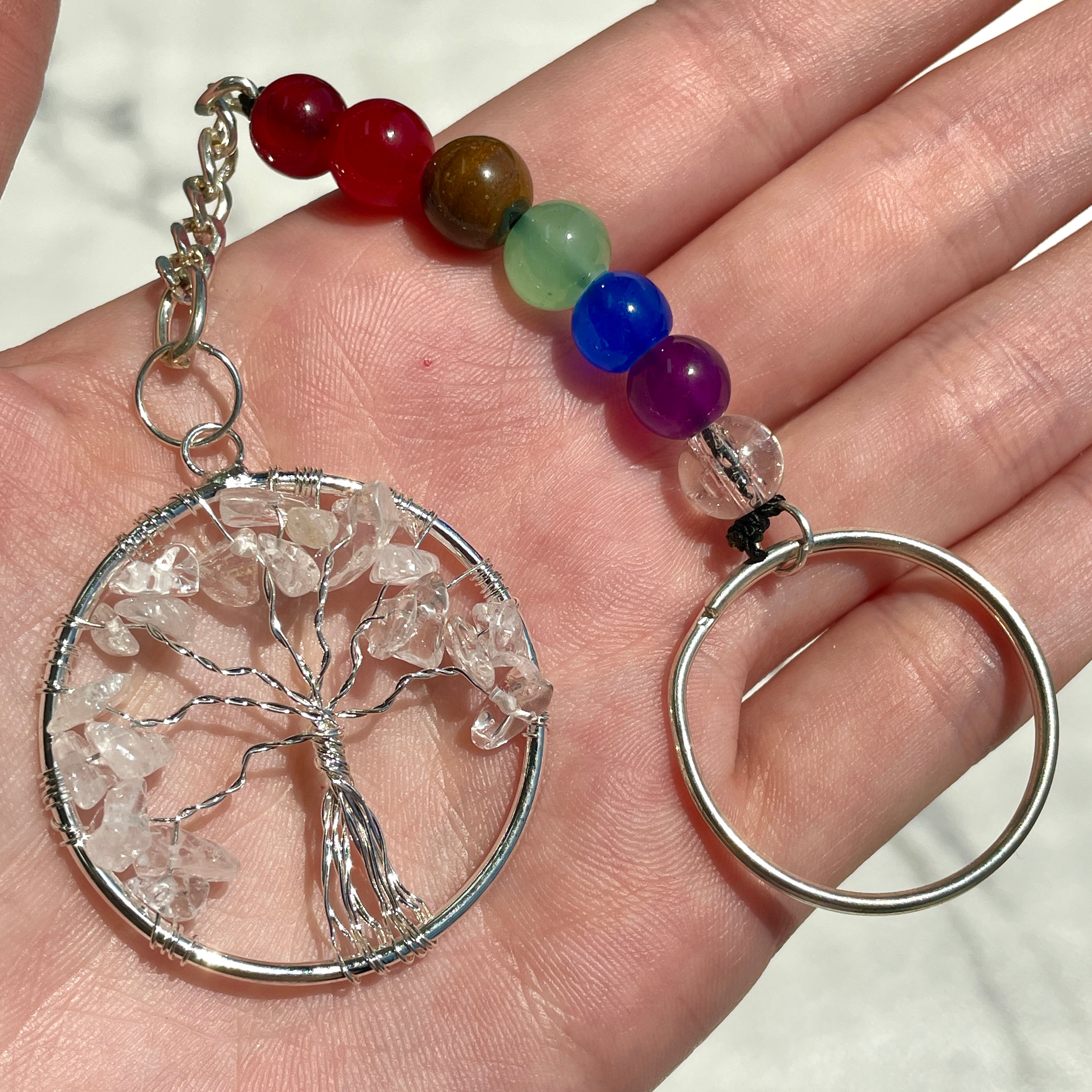 Clear Quartz Chakra Tree of Life Keyring