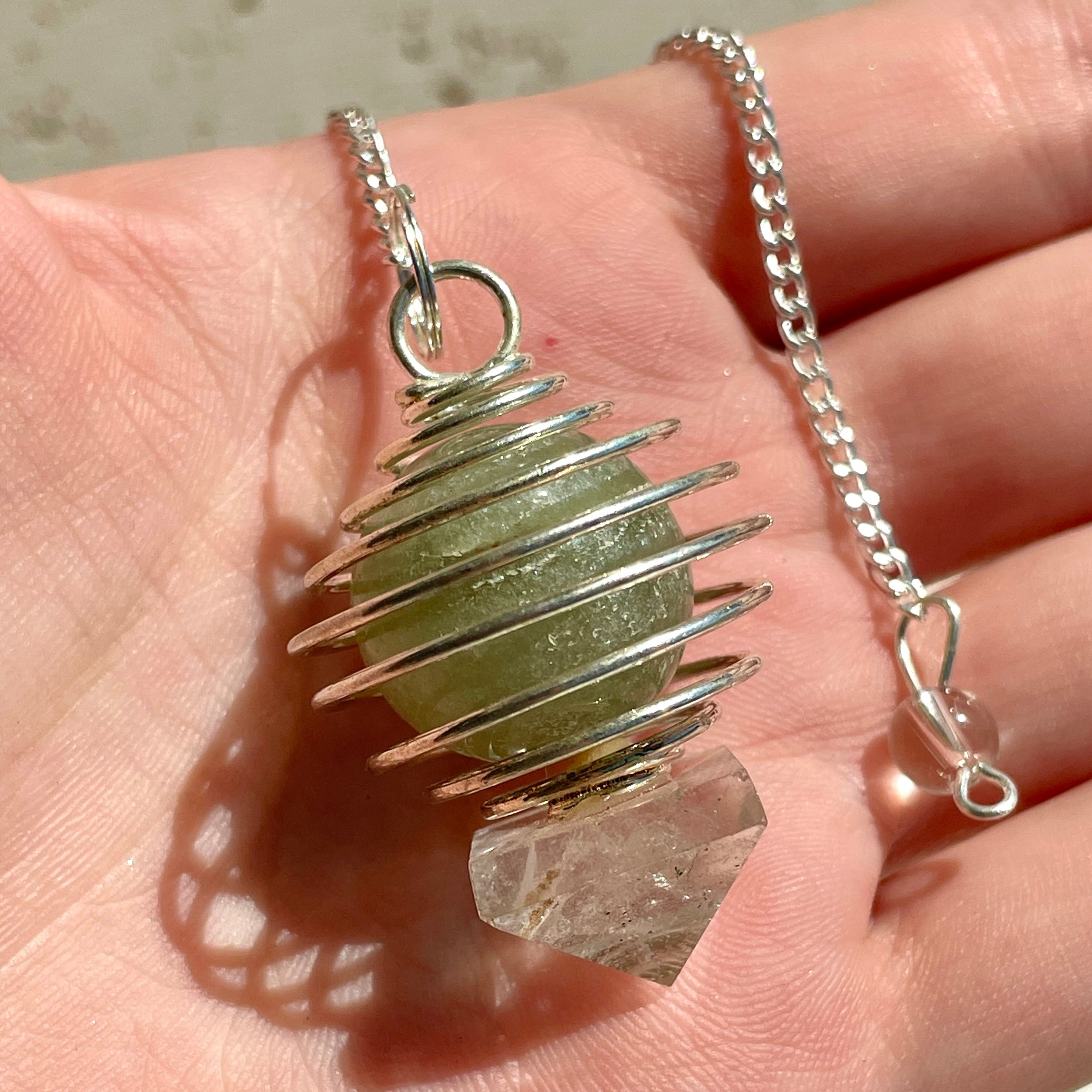 Green Aventurine - Clear Point Ball Cage Pendulum