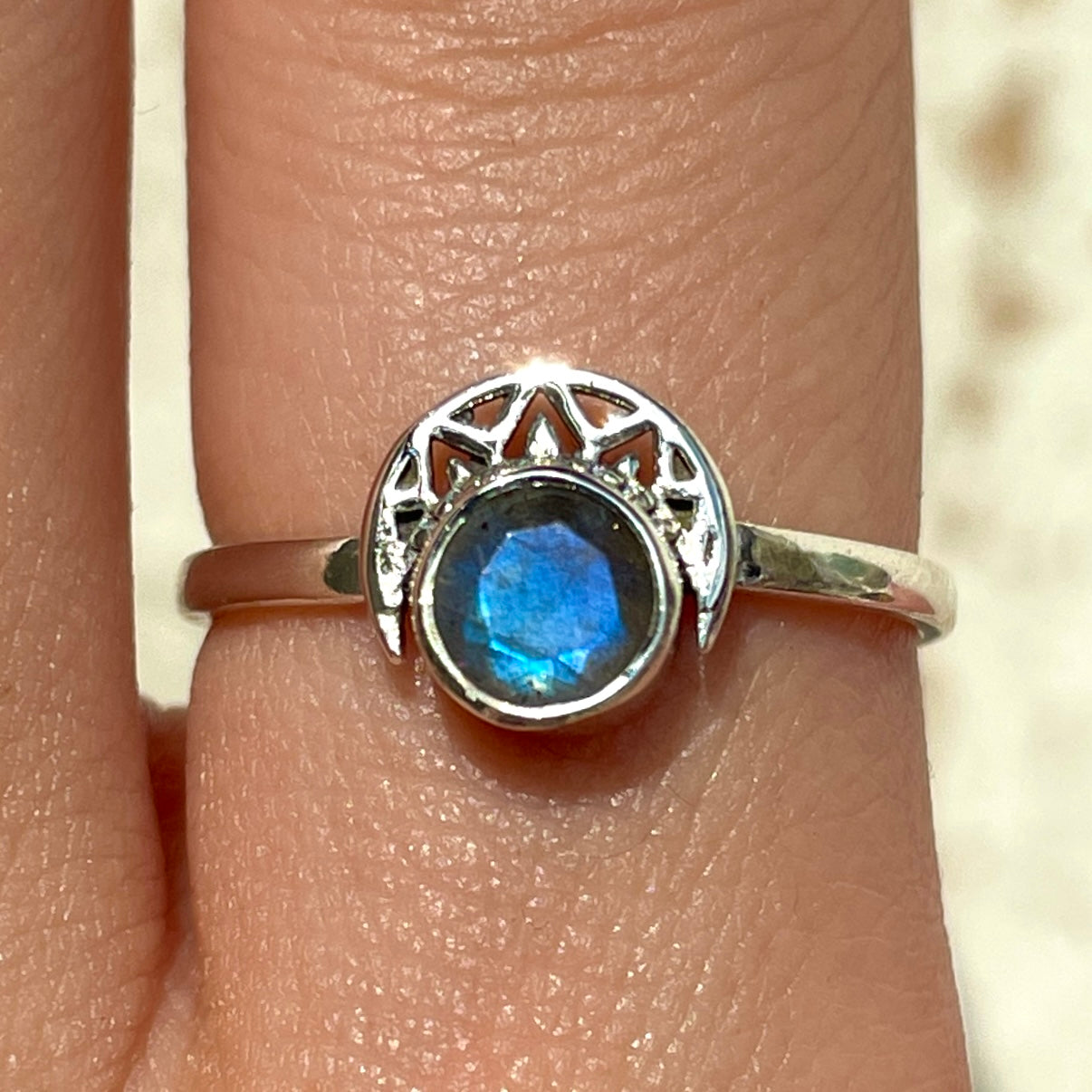 Labradorite Crescent Moon Ring