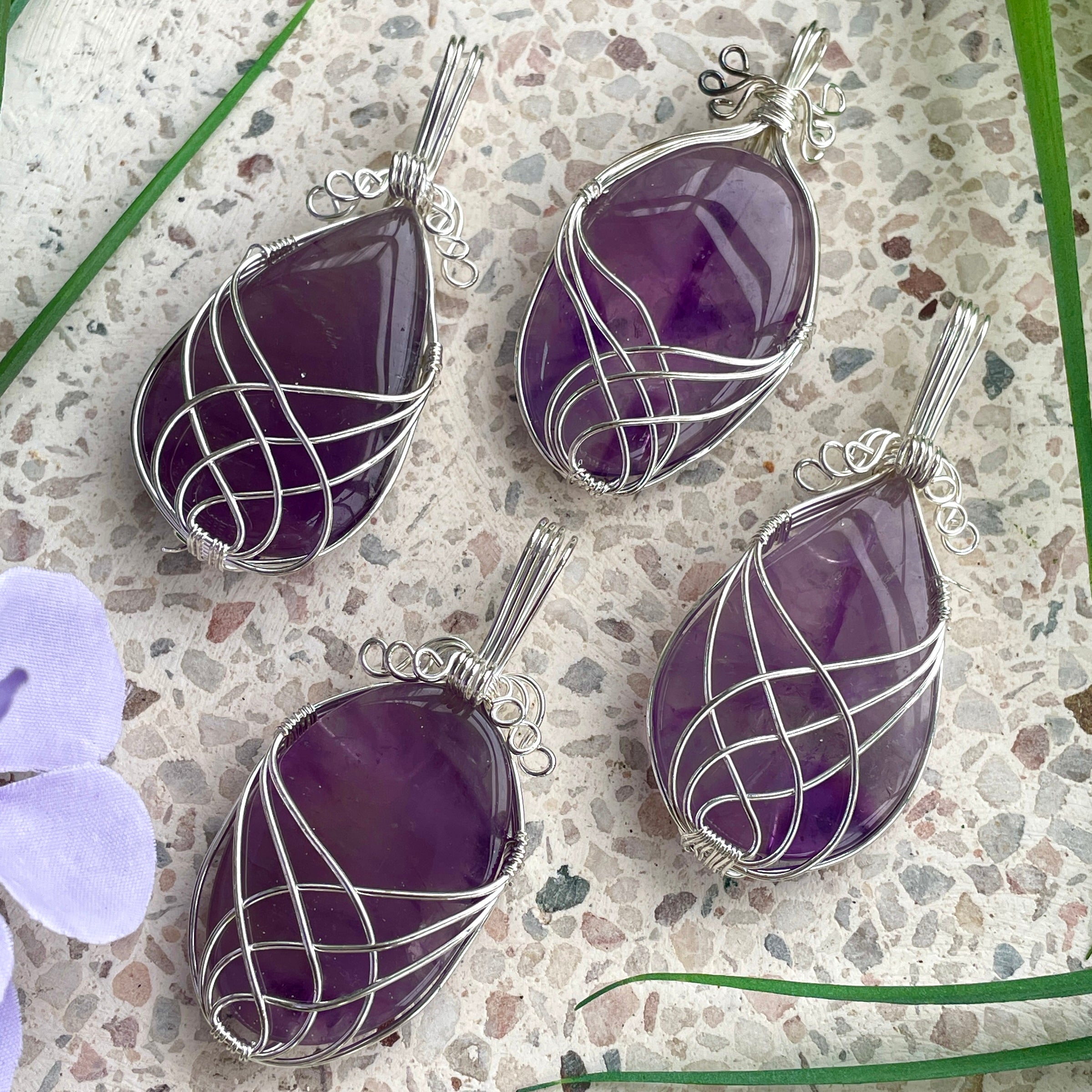 Amethyst Wire Wrapped Cabochon Pendant