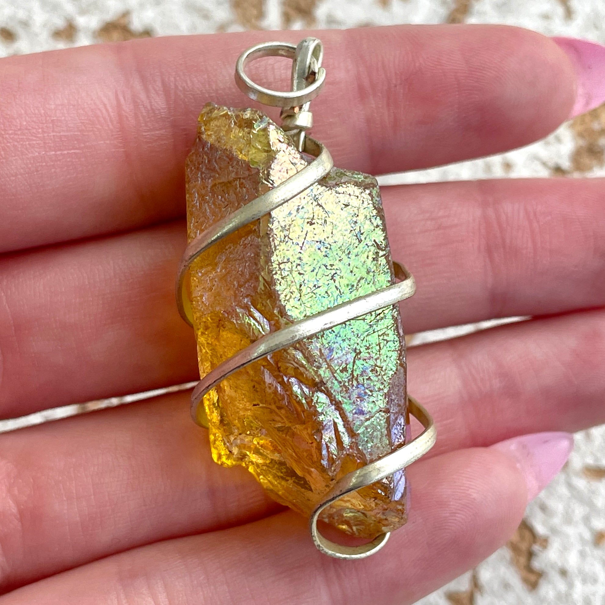 Wire Wrapped Rough Pendant - Yellow Aura