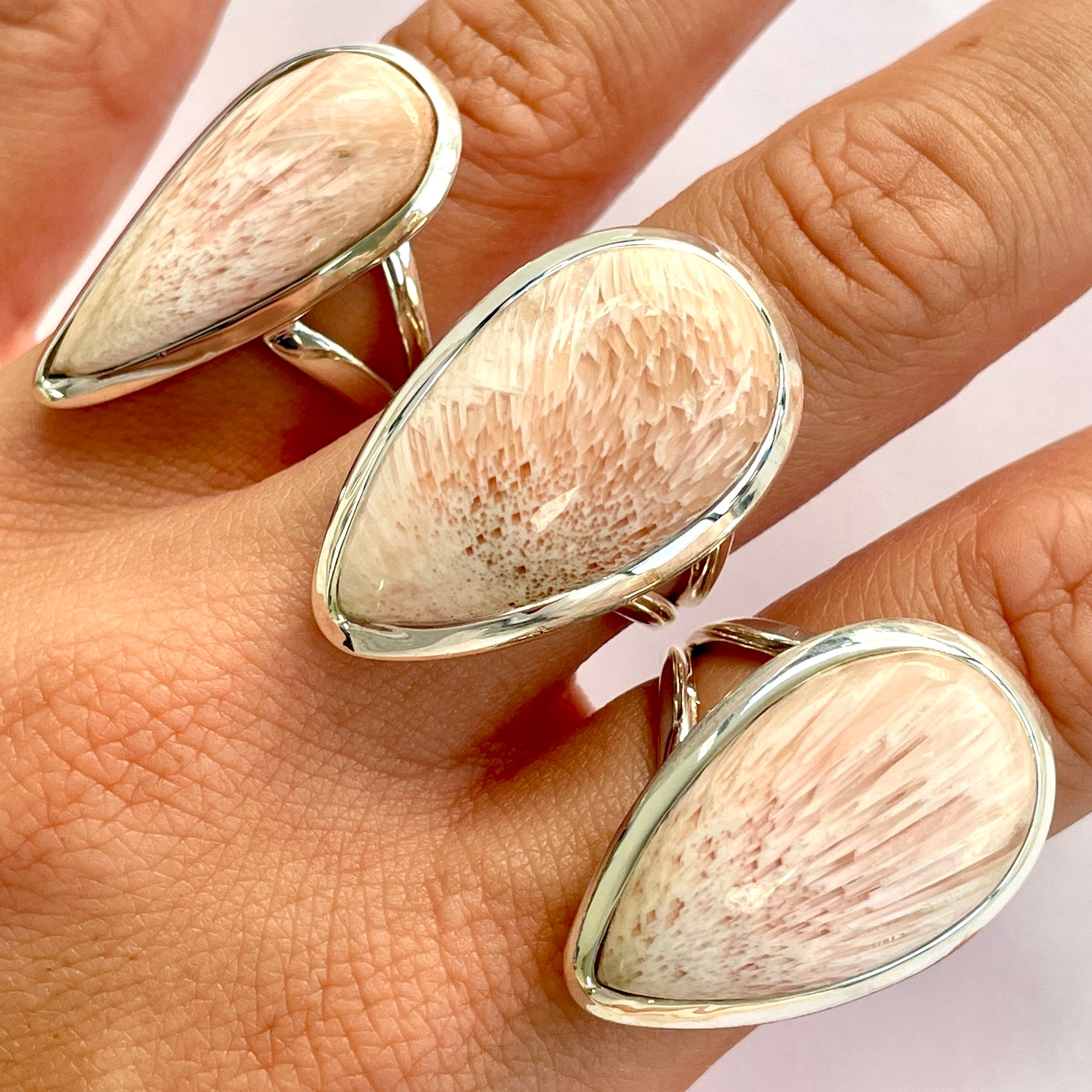 Scolecite Sterling Silver Ring - Teardrop