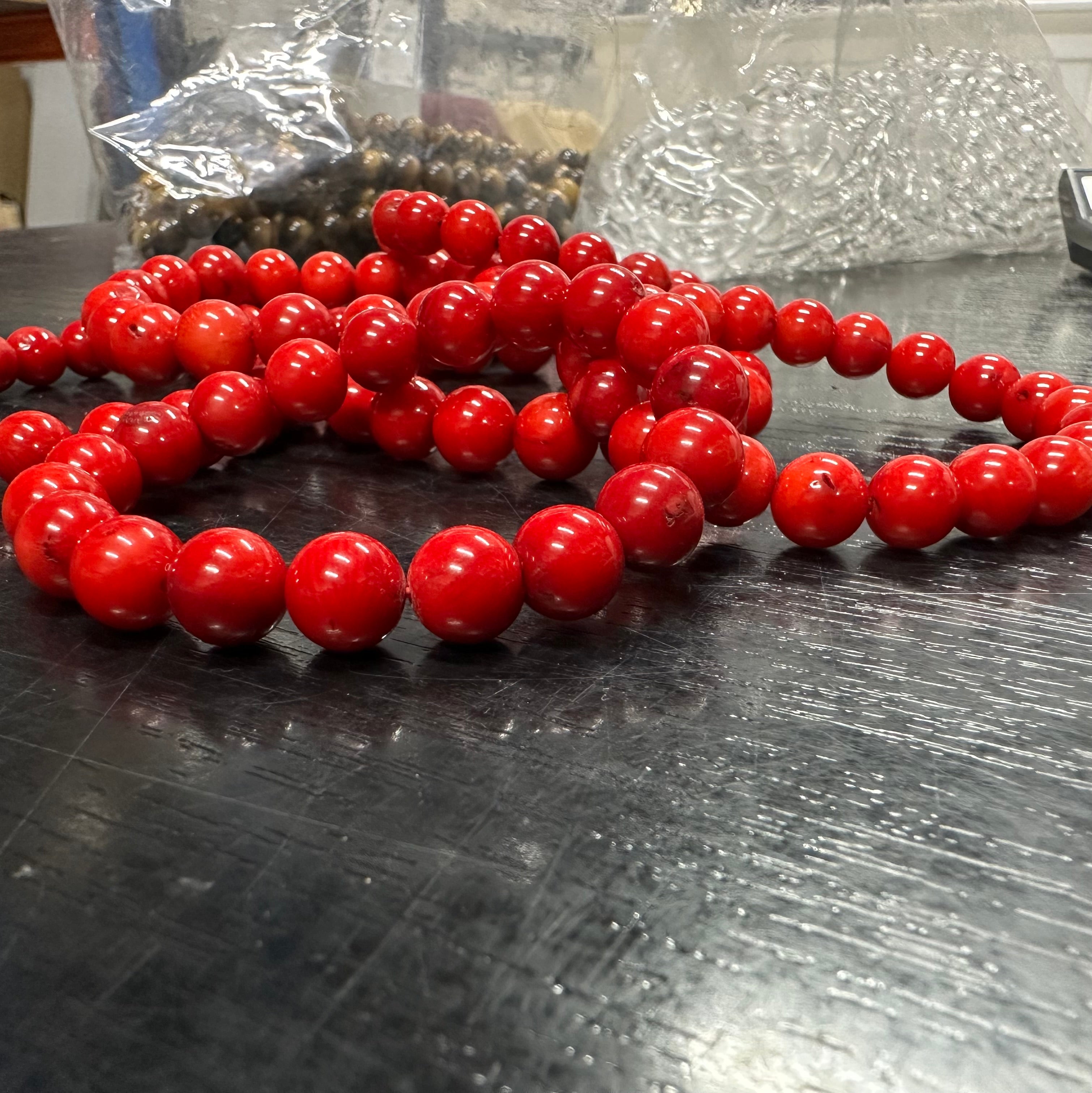Red Coral Bead Bracelet - 10mm