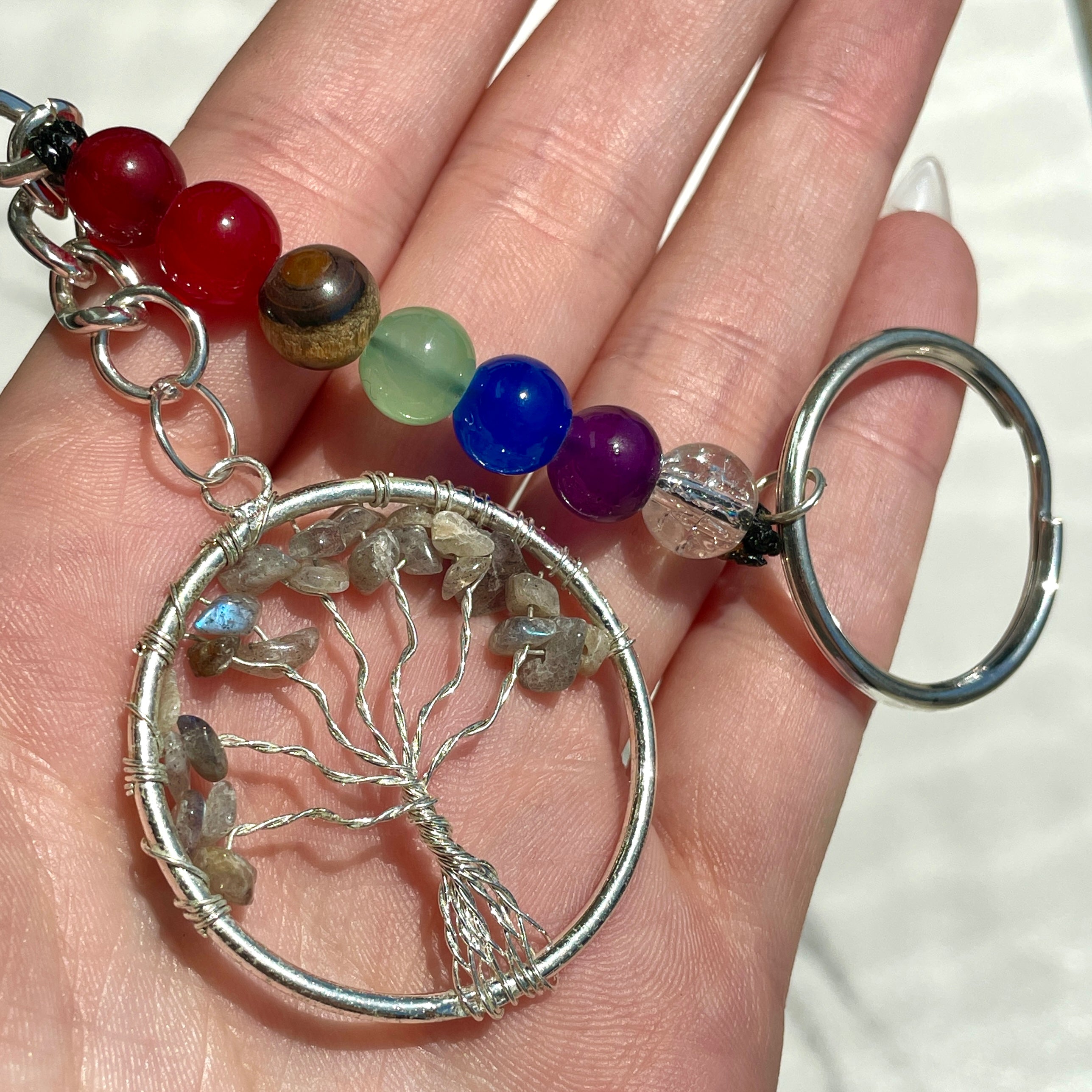 Labradorite Chakra Tree of Life Keyring