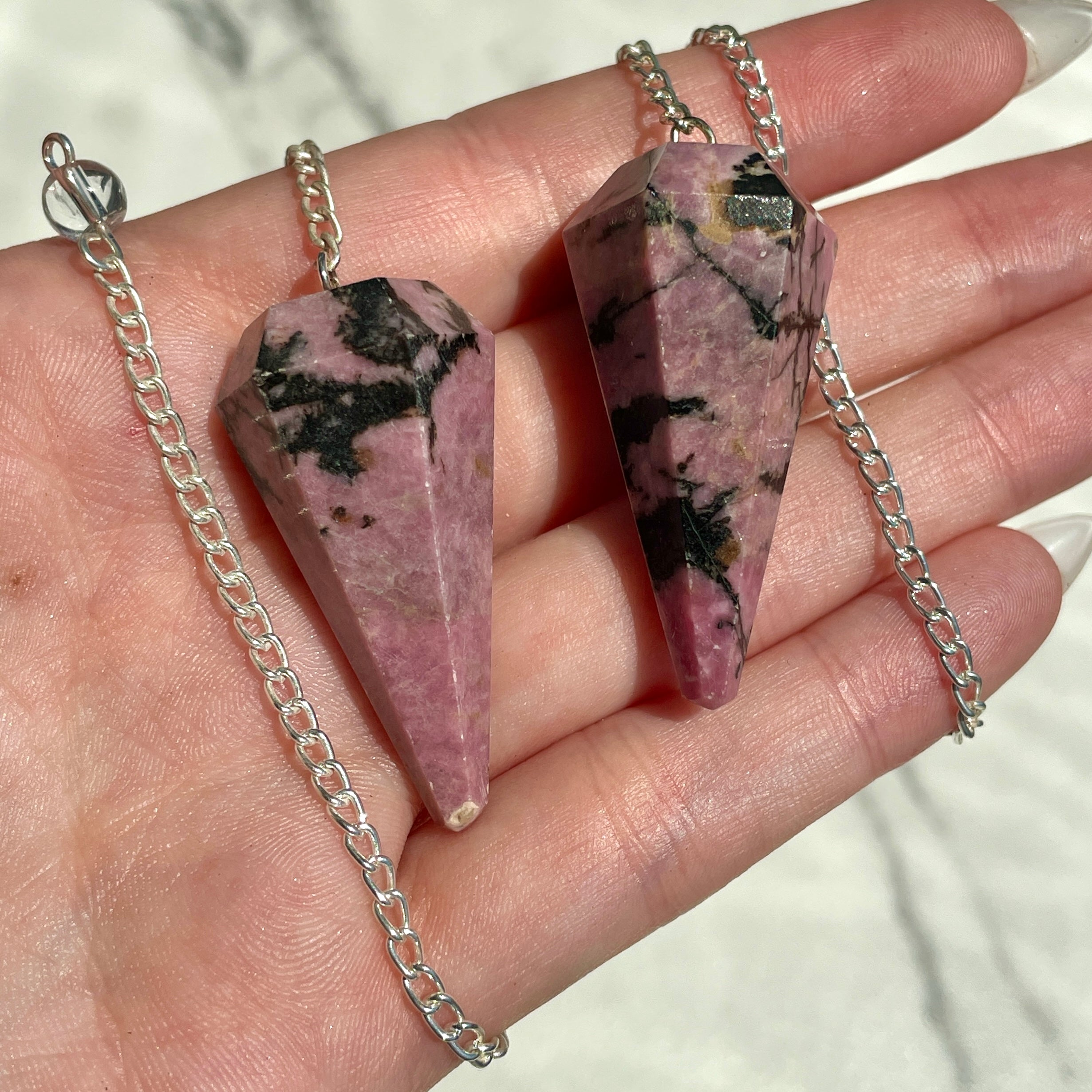 Rhodonite Faceted Pendulum