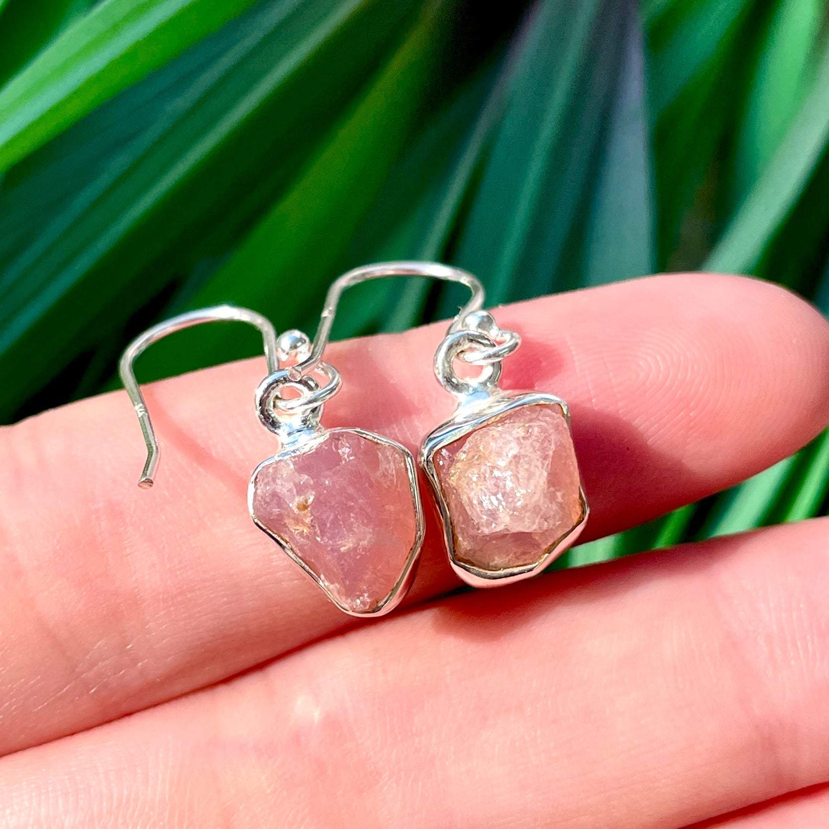 Rose Qtz Raw - St.Silver Earrings
