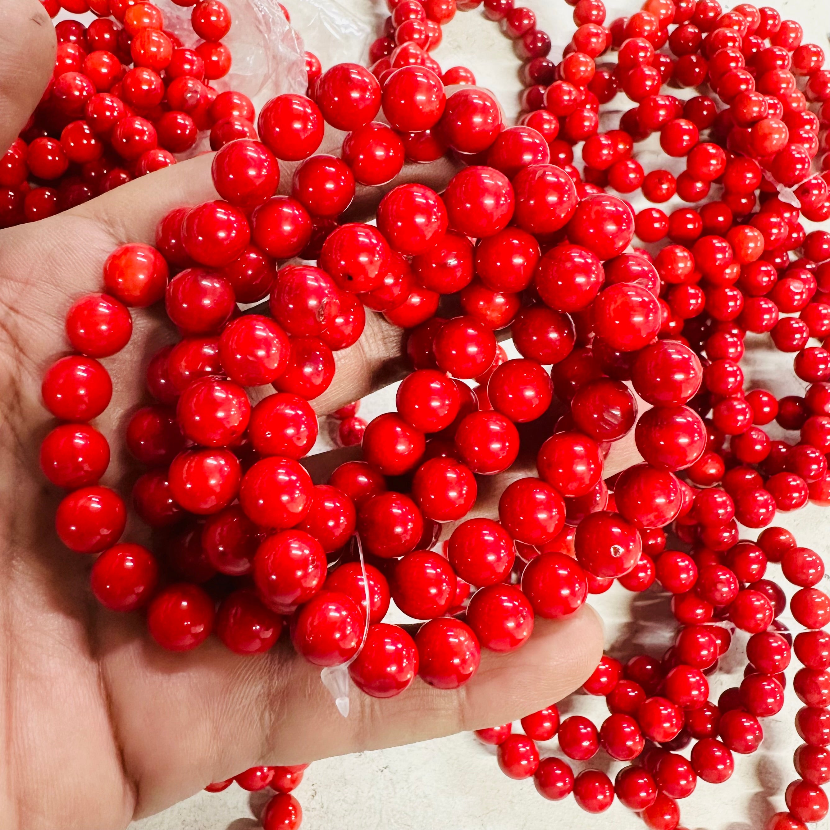Red Coral Bead Bracelet - 10mm