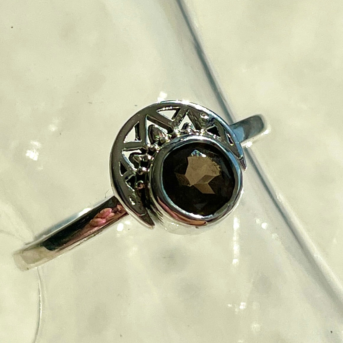Smokey Quartz Crescent Moon Ring