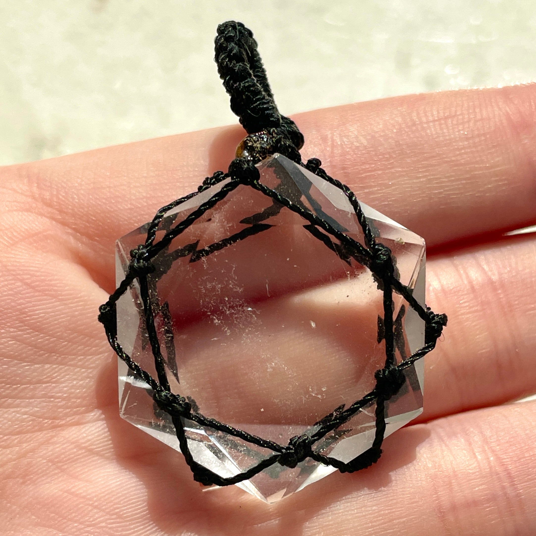 Clear Quartz - Macrame Wrapped Hexagonal Pendant