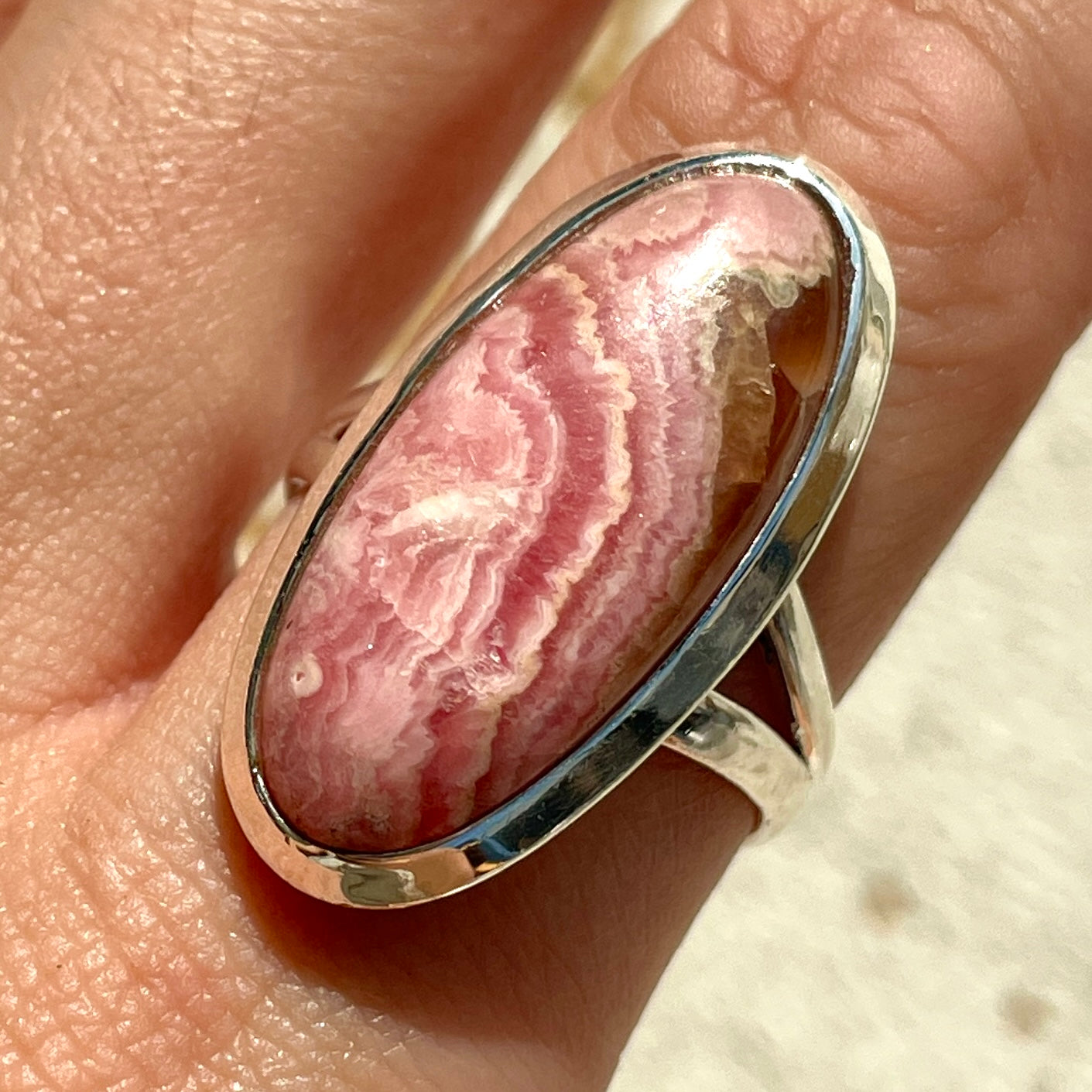 Rhodochrosite St. Silver Ring - Sz9 RH7