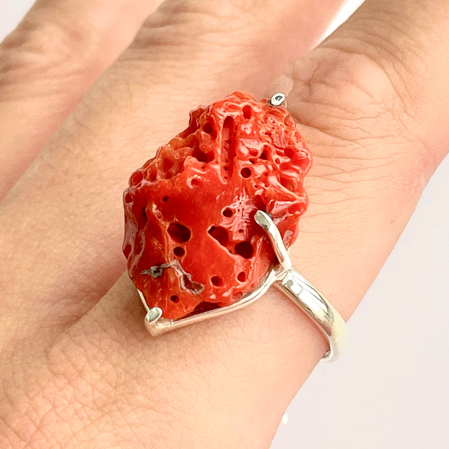Coral Sterling Silver Ring - RC6