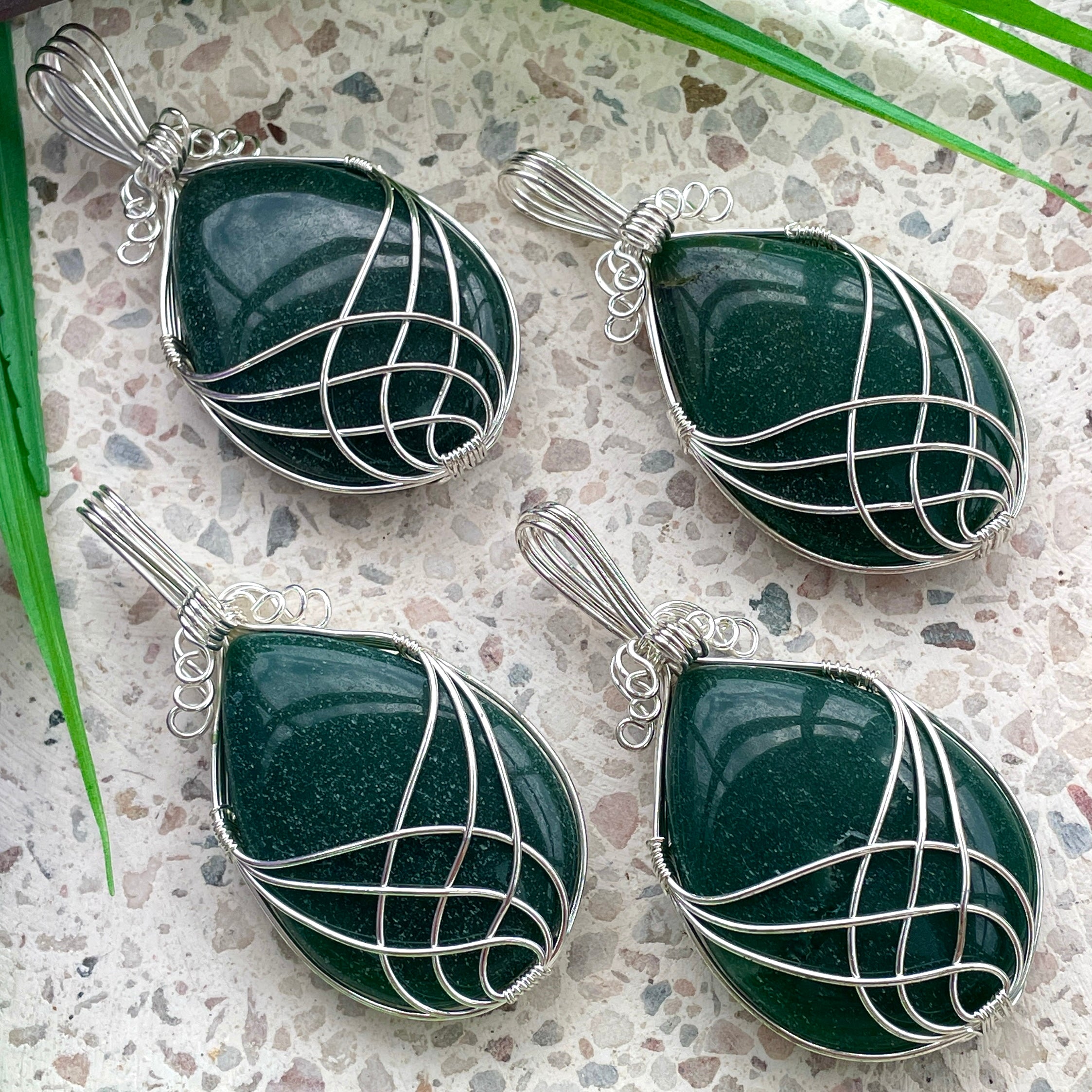 Green Aventurine Wire Wrapped Cabochon Pendant