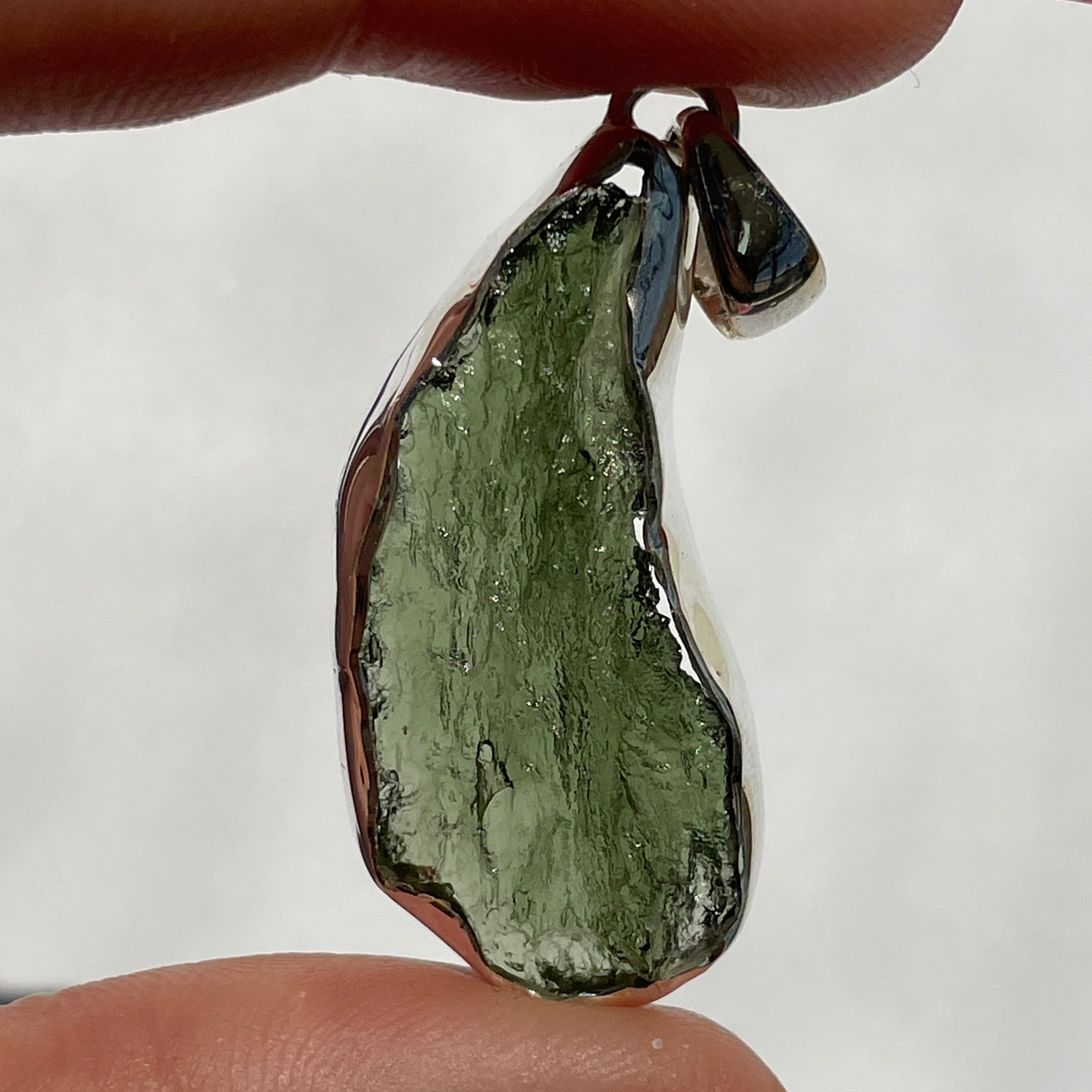 Moldavite Silver Pendant Large - M54