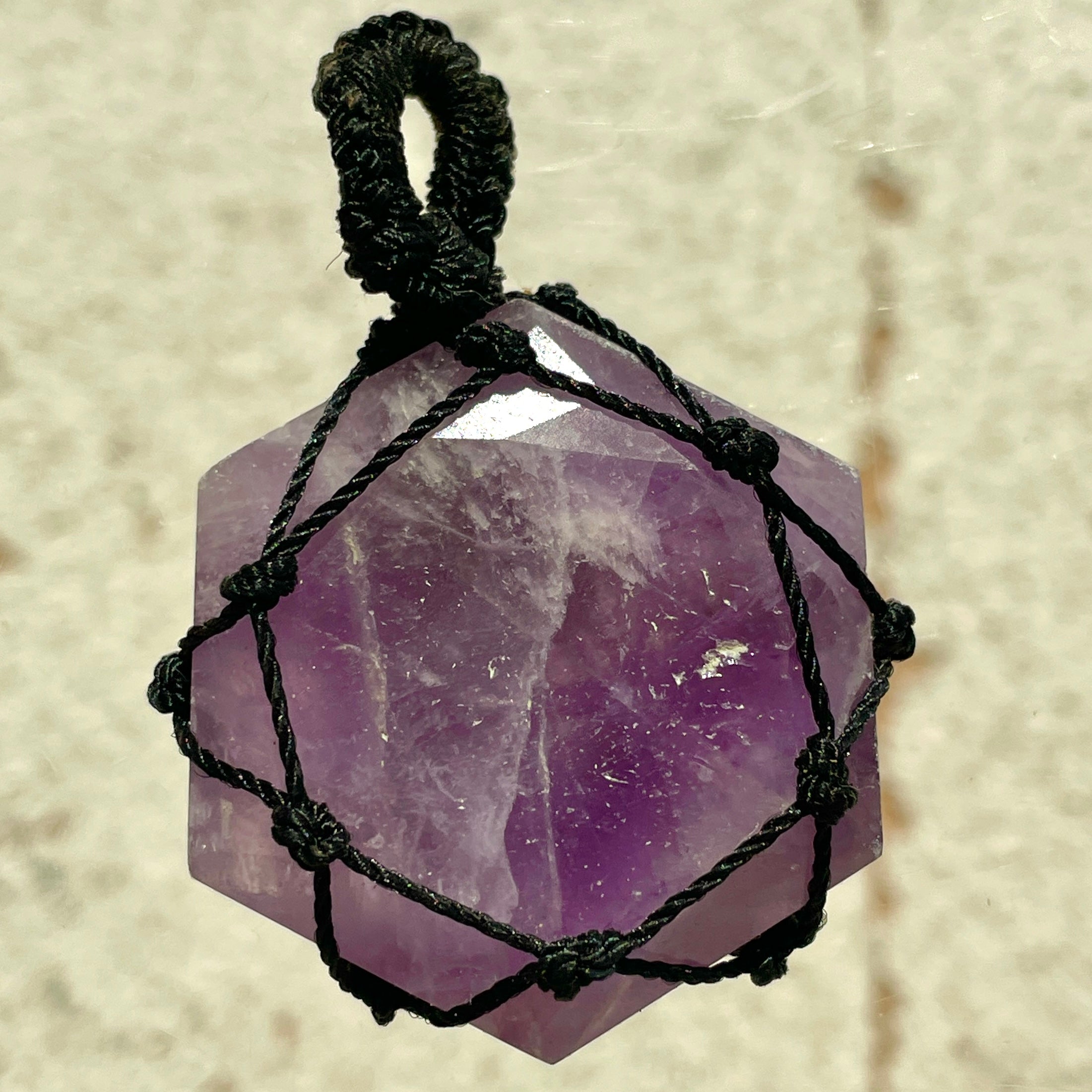 Amethyst - Macrame Wrapped Hexagonal Pendant