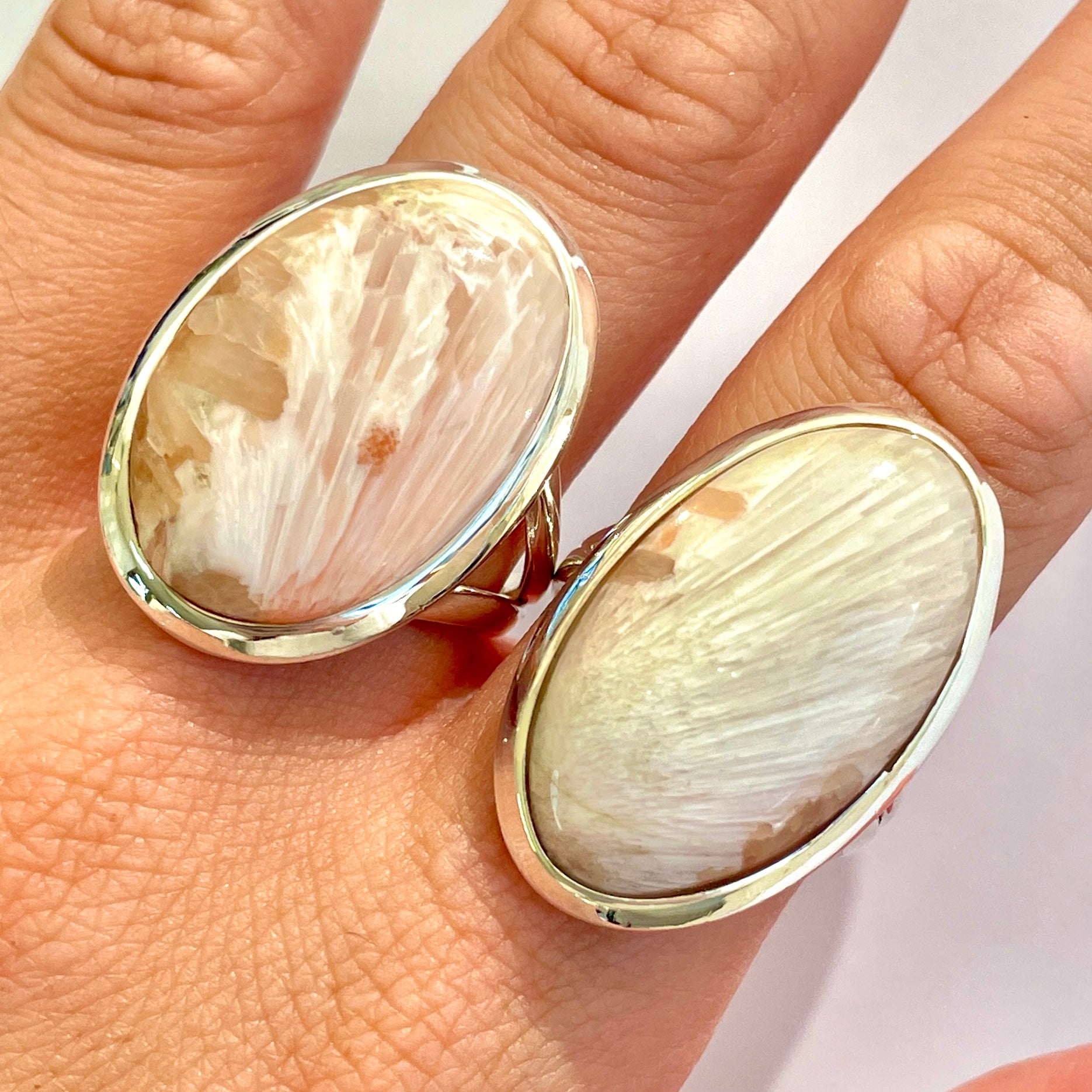 Scolecite Sterling Silver Ring - Oval