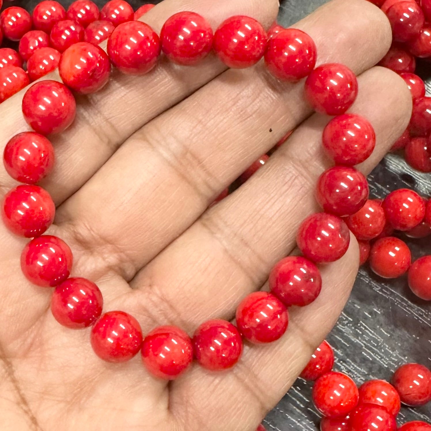 Red Coral Bead Bracelet - 10mm