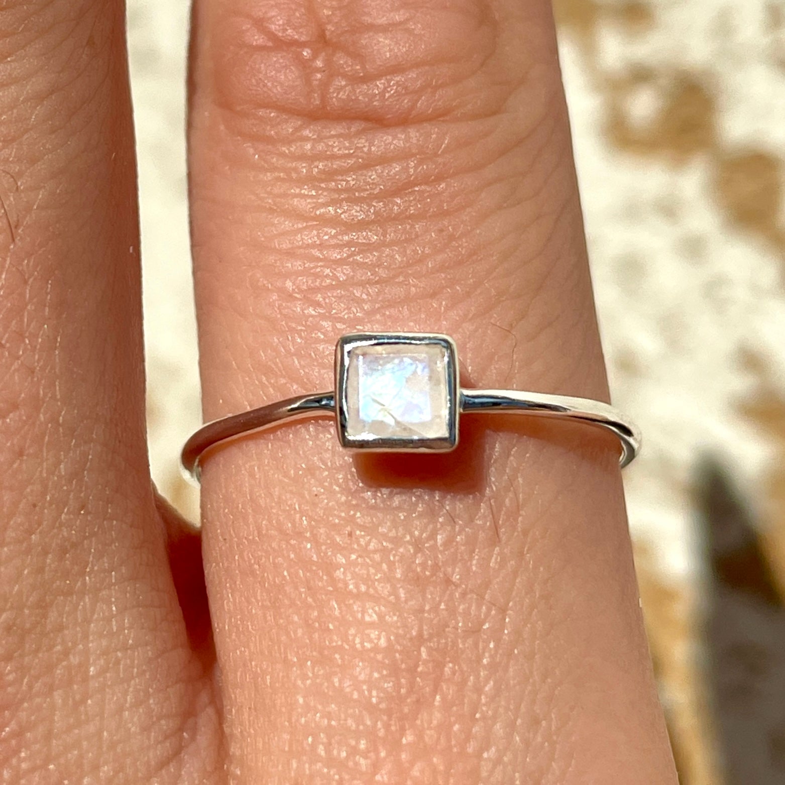 Rainbow Moonstone Mini Square Ring