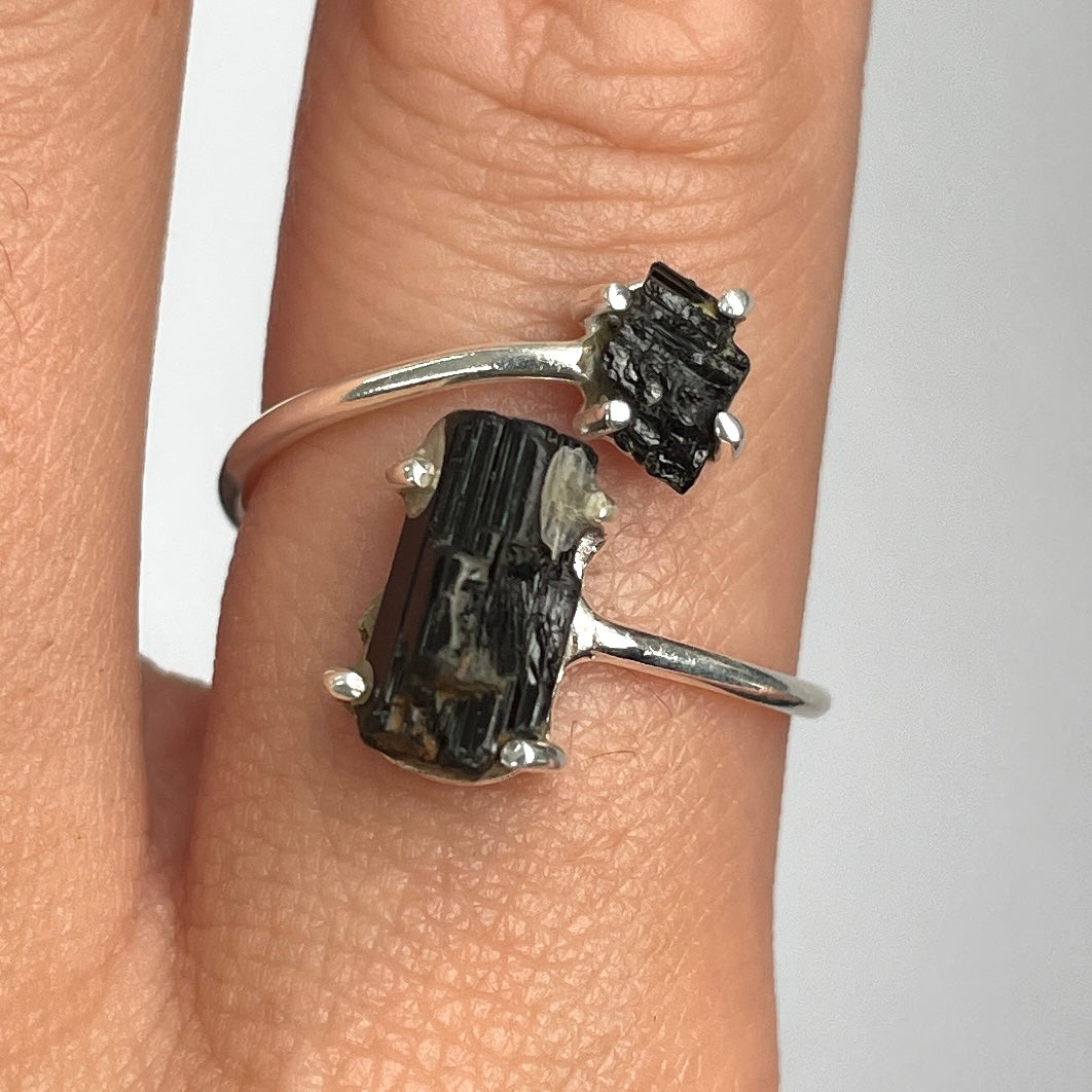 Black Tourmaline Double - St.Silver Ring