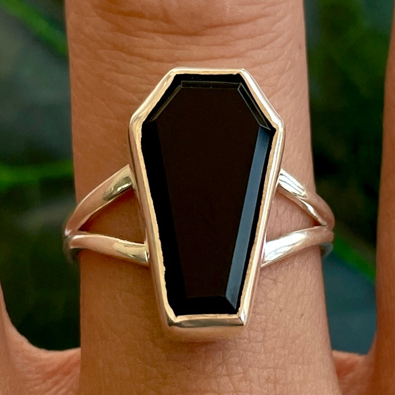 Black Onyx St.Silver Coffin Ring - Size 7