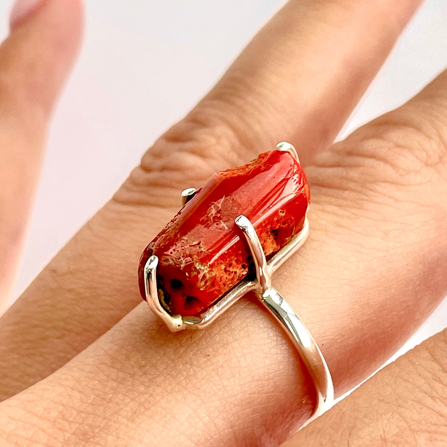Coral Sterling Silver Ring - RC7