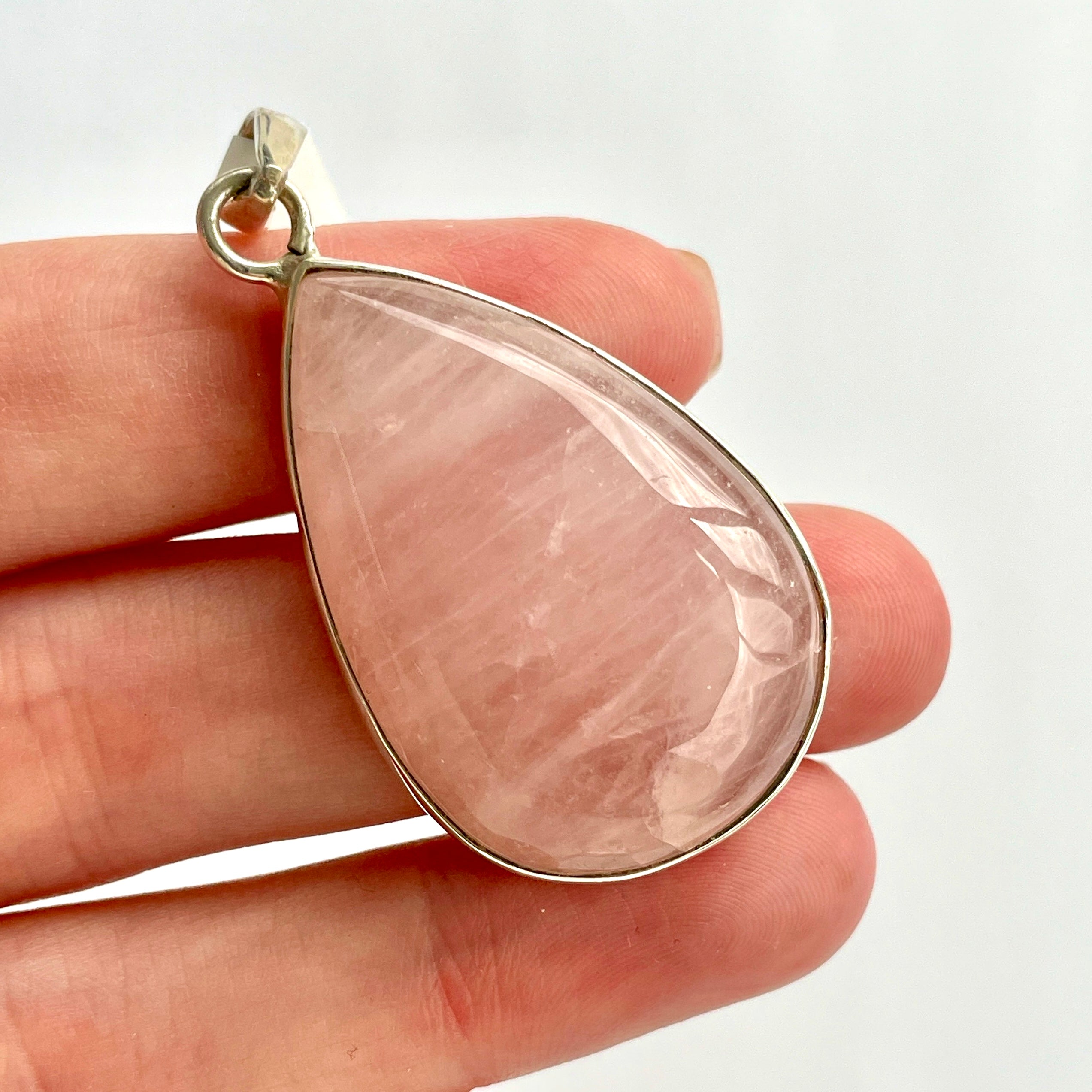 Rose Qtz-Teardrop St.Silver Pendant-LRG-SP136