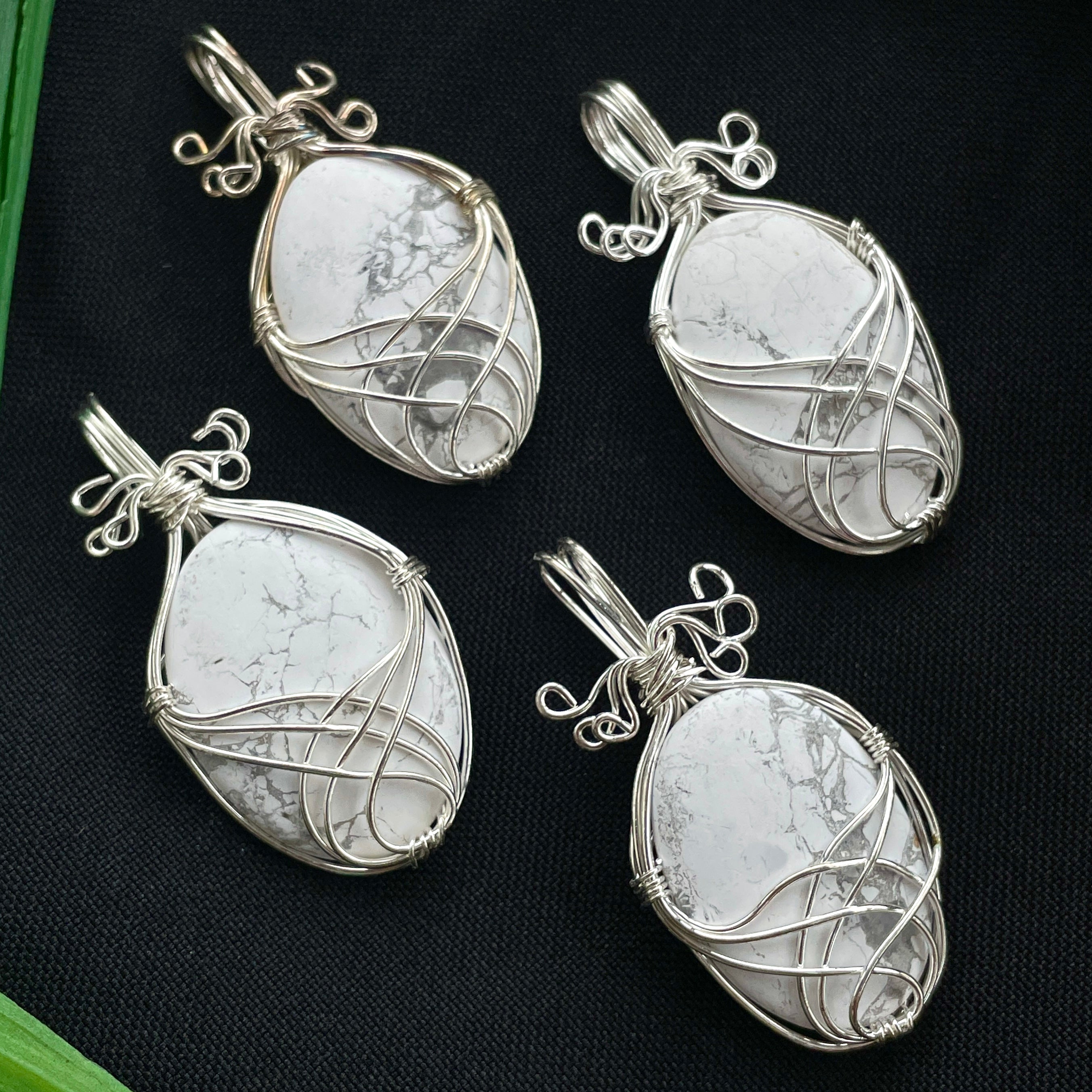 Howlite Wire Wrapped Cabochon Pendant (Small)