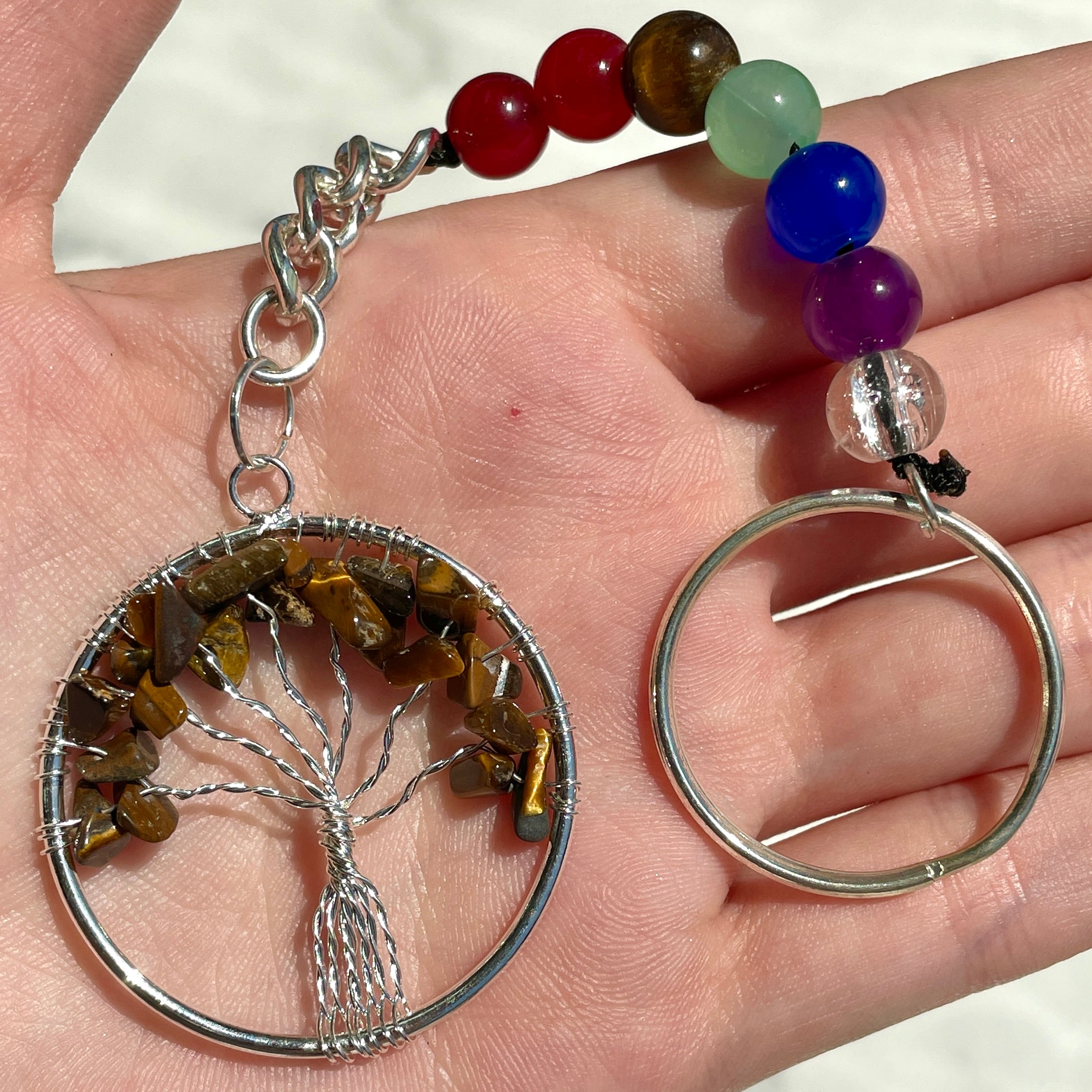 Tiger's Eye Chakra Tree of Life Keyring