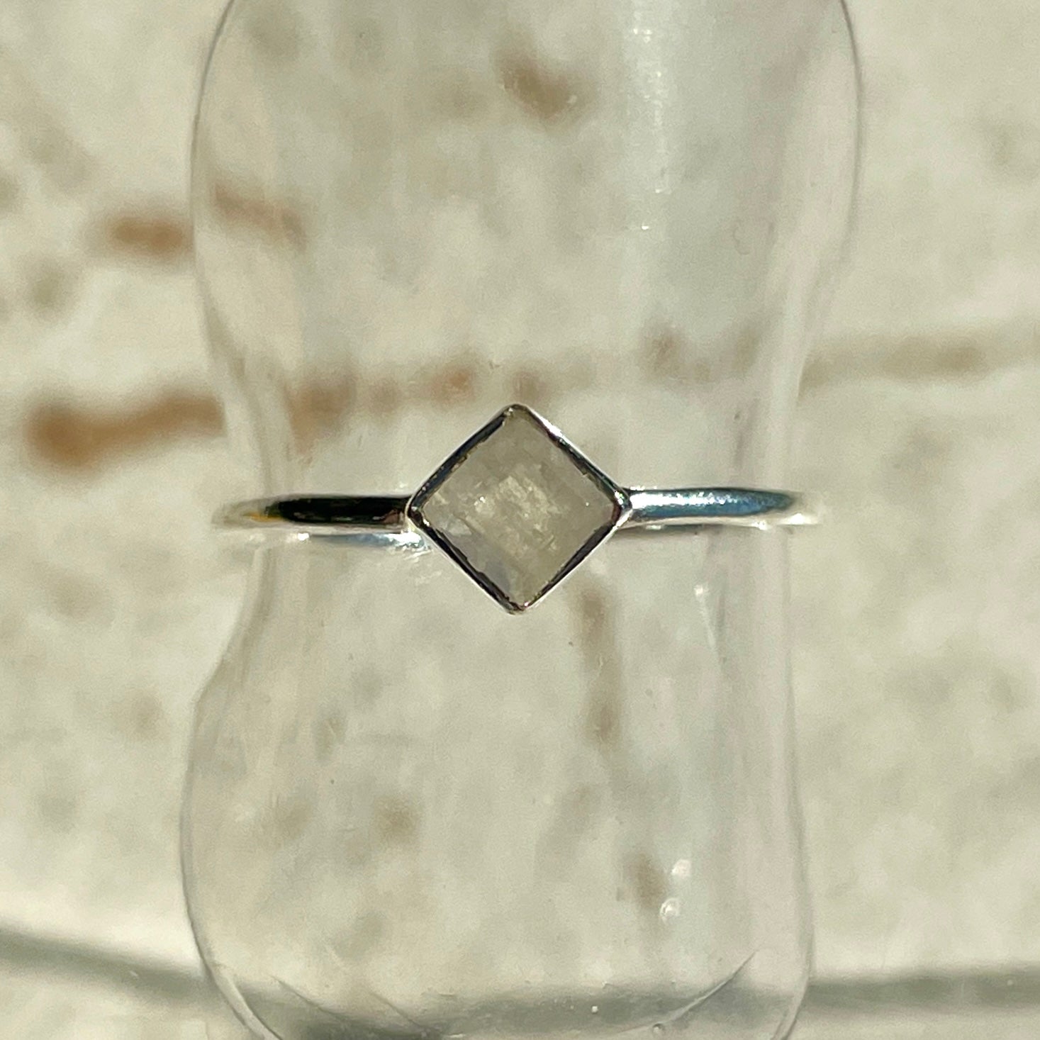Rainbow Moonstone Mini Square Diamond Ring