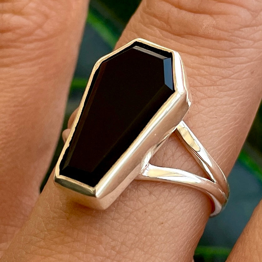 Black Onyx St.Silver Coffin Ring - Size 7