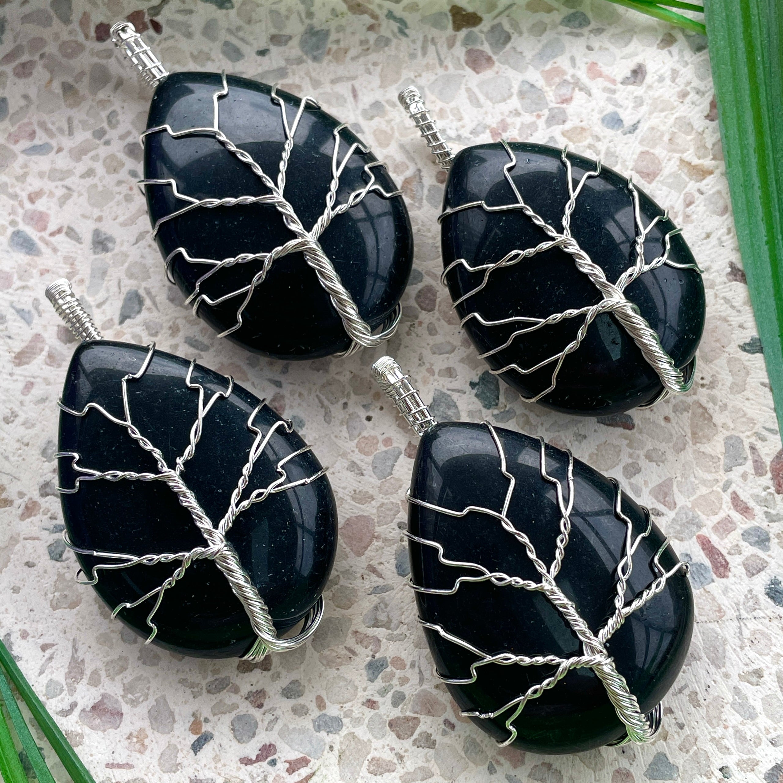 Tree Wire Wrapped Pendant - Black Agate