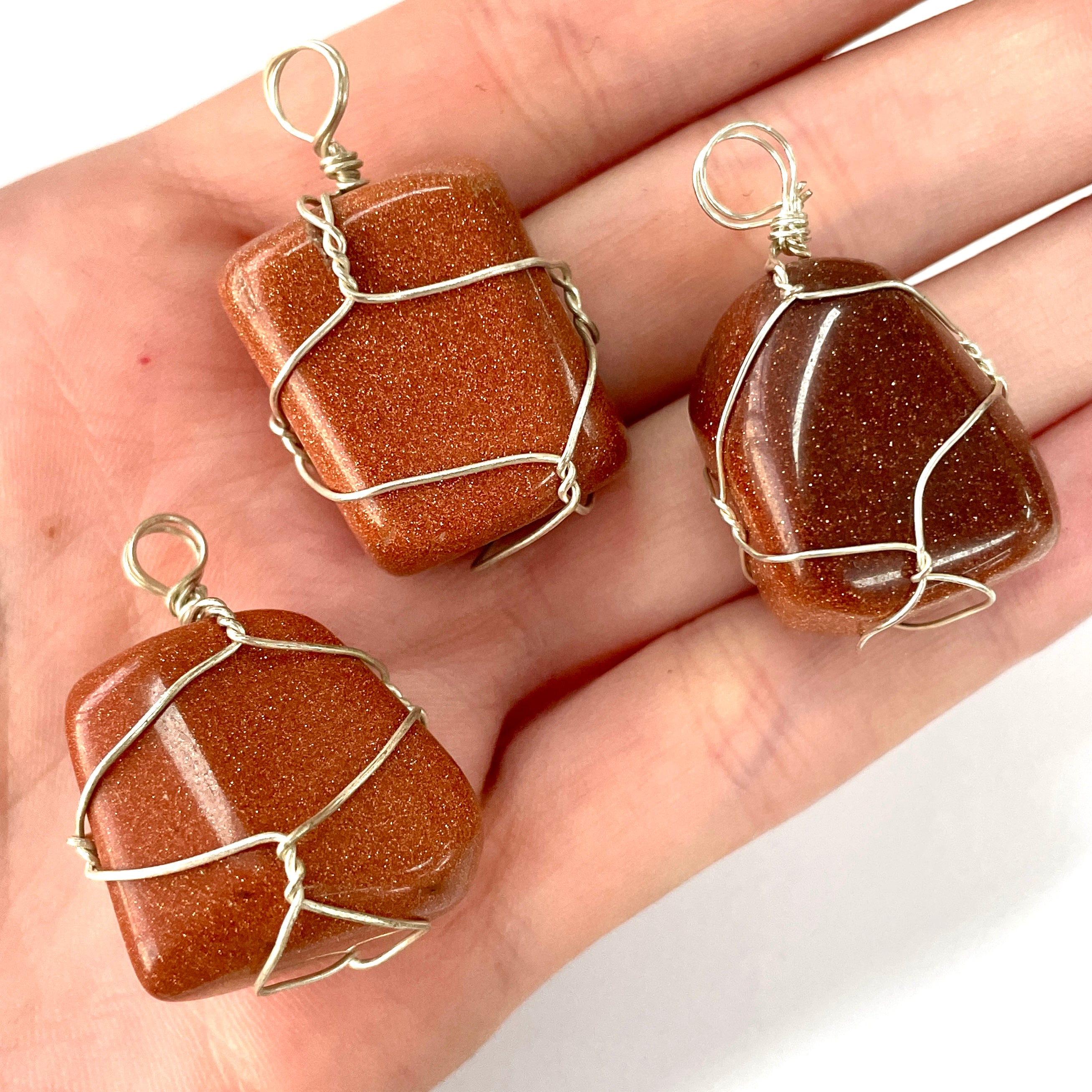 Red Goldstone Wire Wrapped Tumbled Pendant