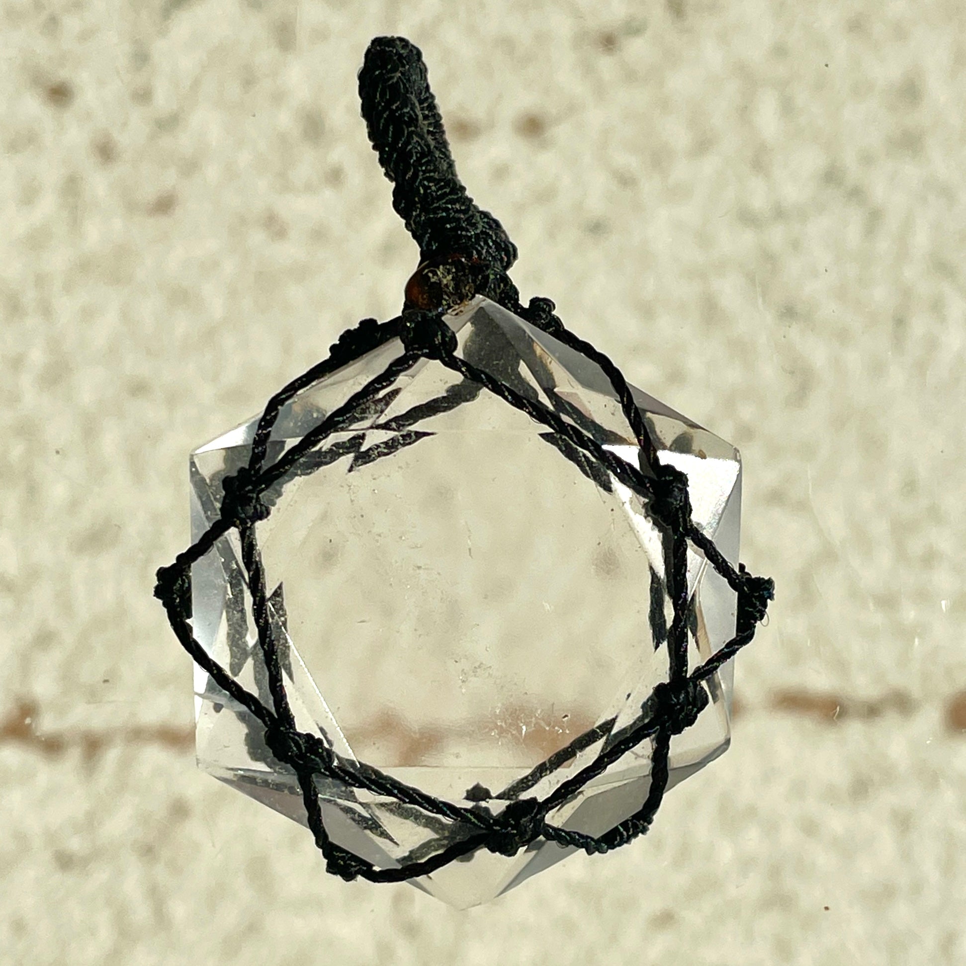 Clear Quartz - Macrame Wrapped Hexagonal Pendant