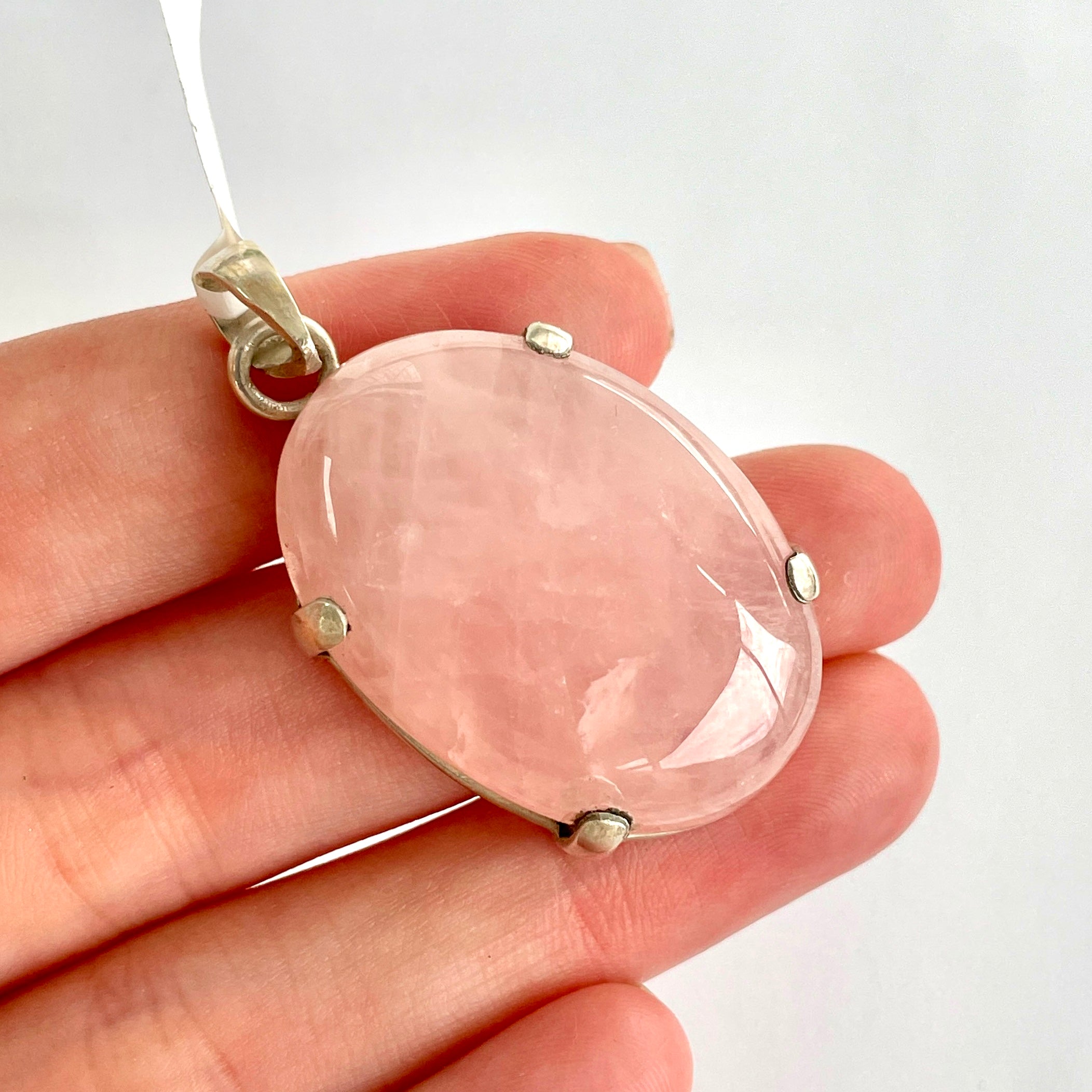 Rose Qtz-Oval St.Silver Pendant-SP137
