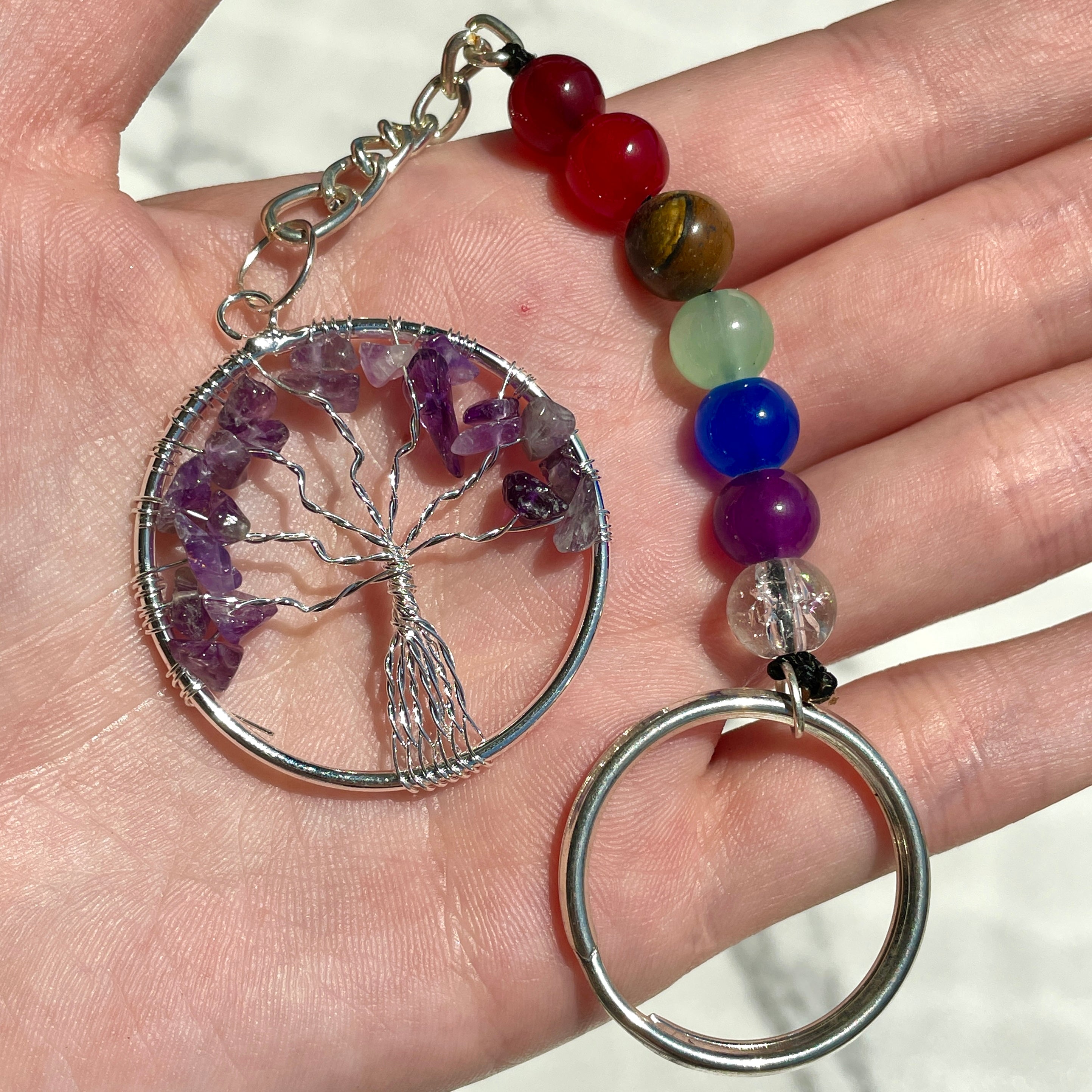 Amethyst Chakra Tree of Life Keyring