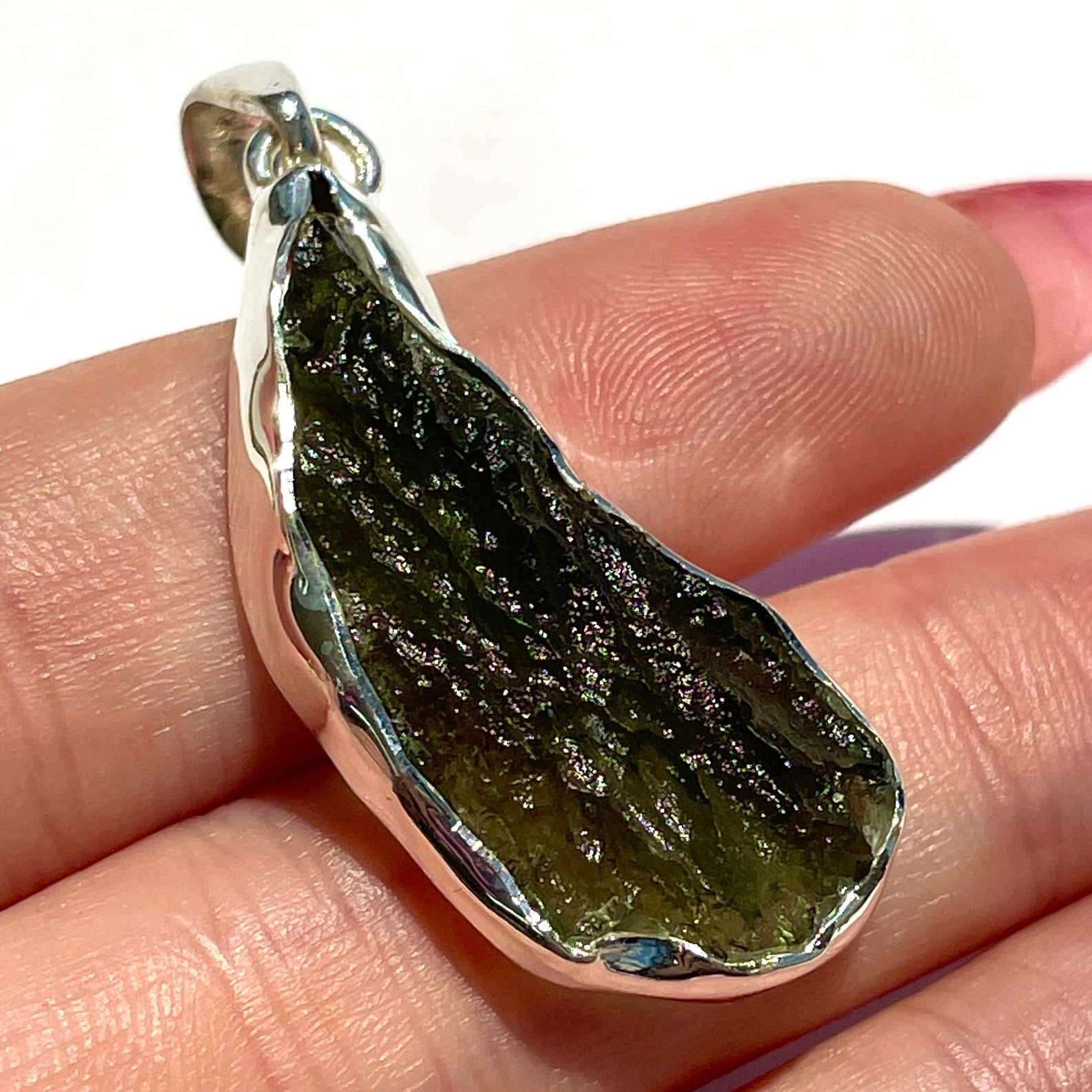 Moldavite Silver Pendant Large - M54