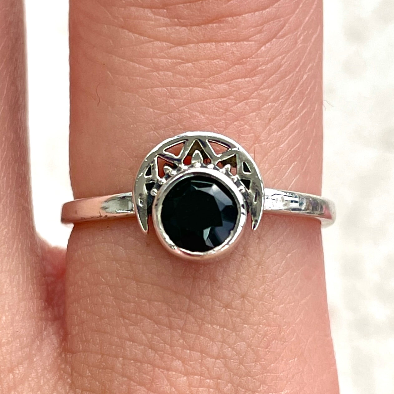 Black Onyx Crescent Moon Ring