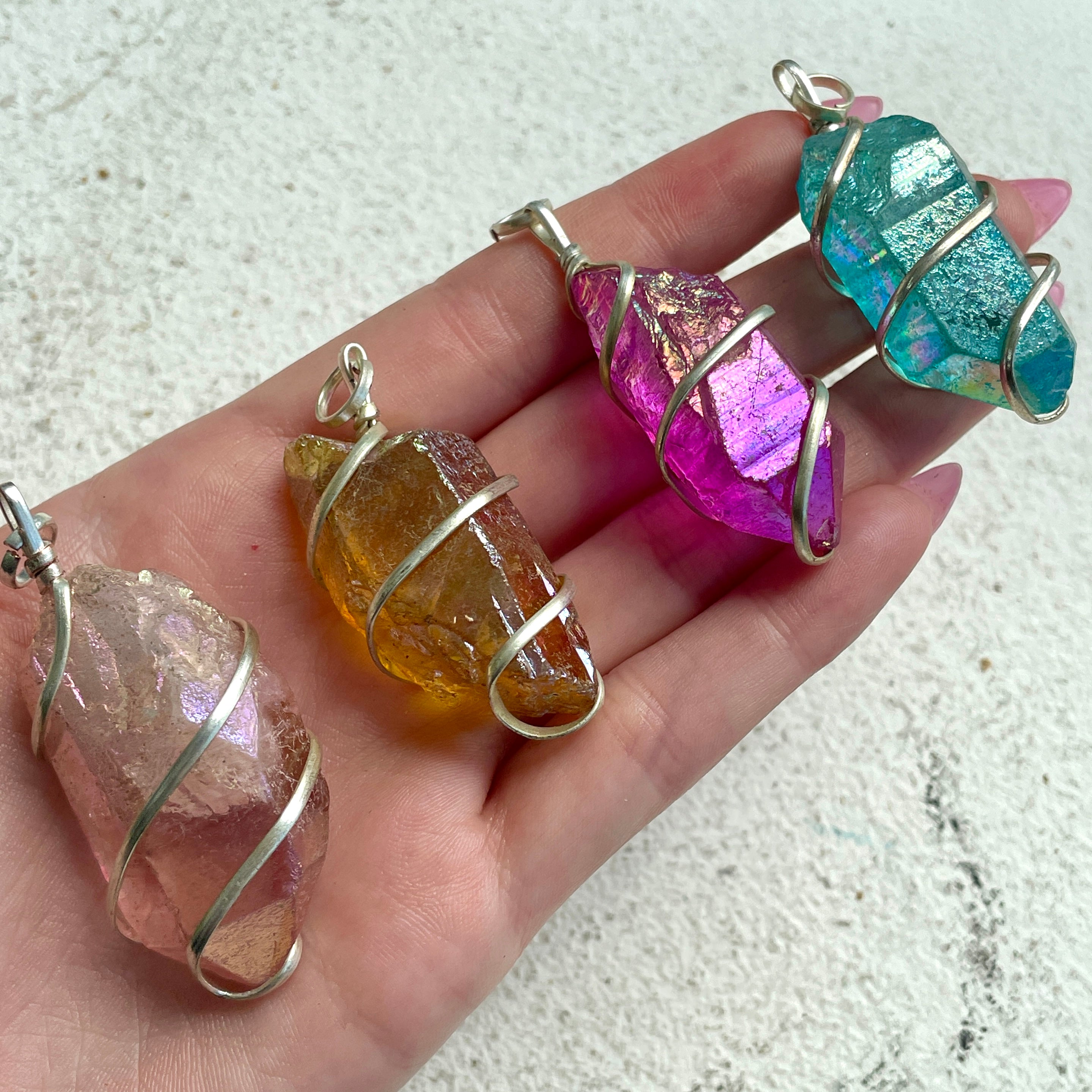 Wire Wrapped Rough Pendant - Yellow Aura