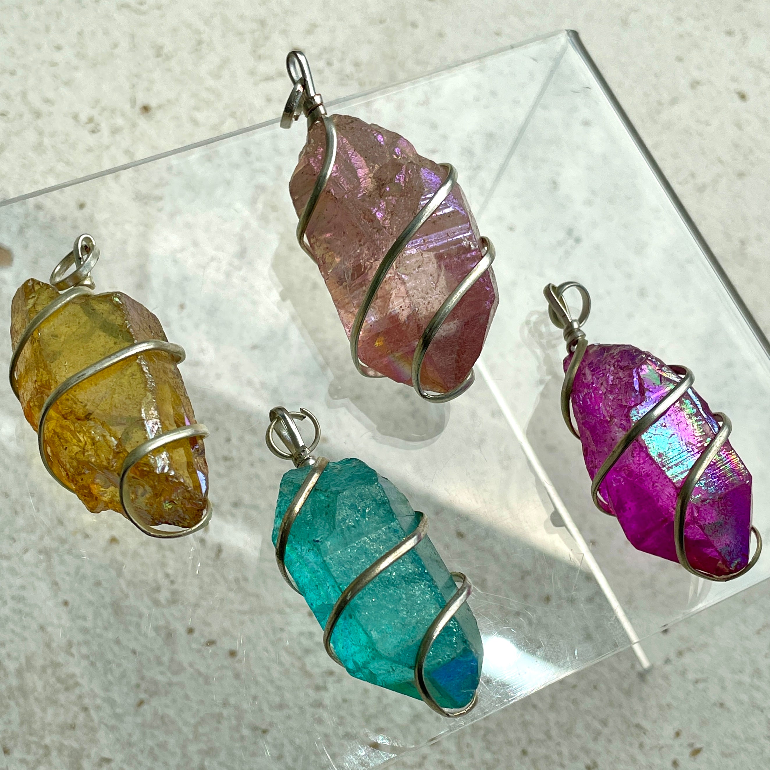 Wire Wrapped Rough Pendant - Yellow Aura