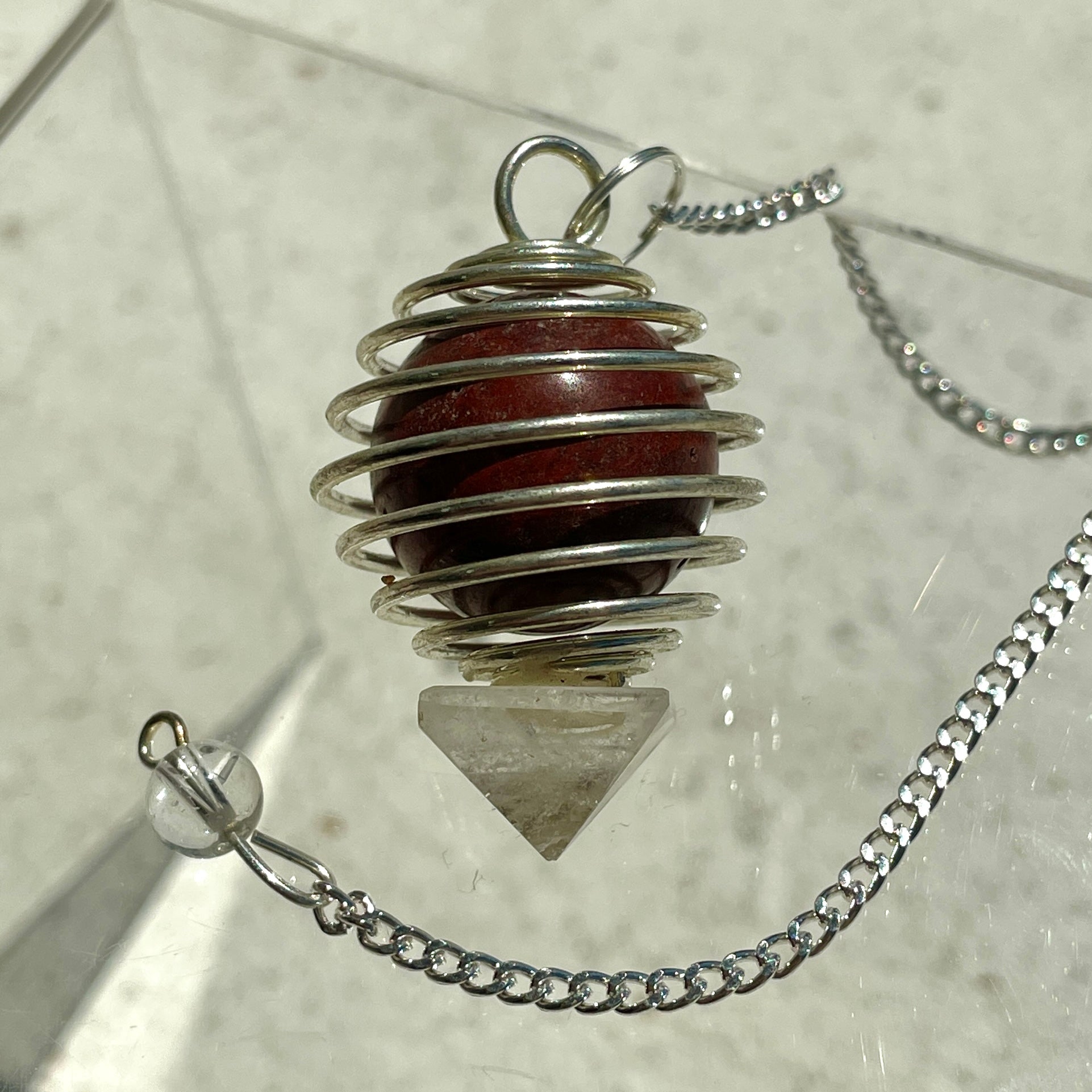 Red Jasper - Clear Point Ball Cage Pendulum