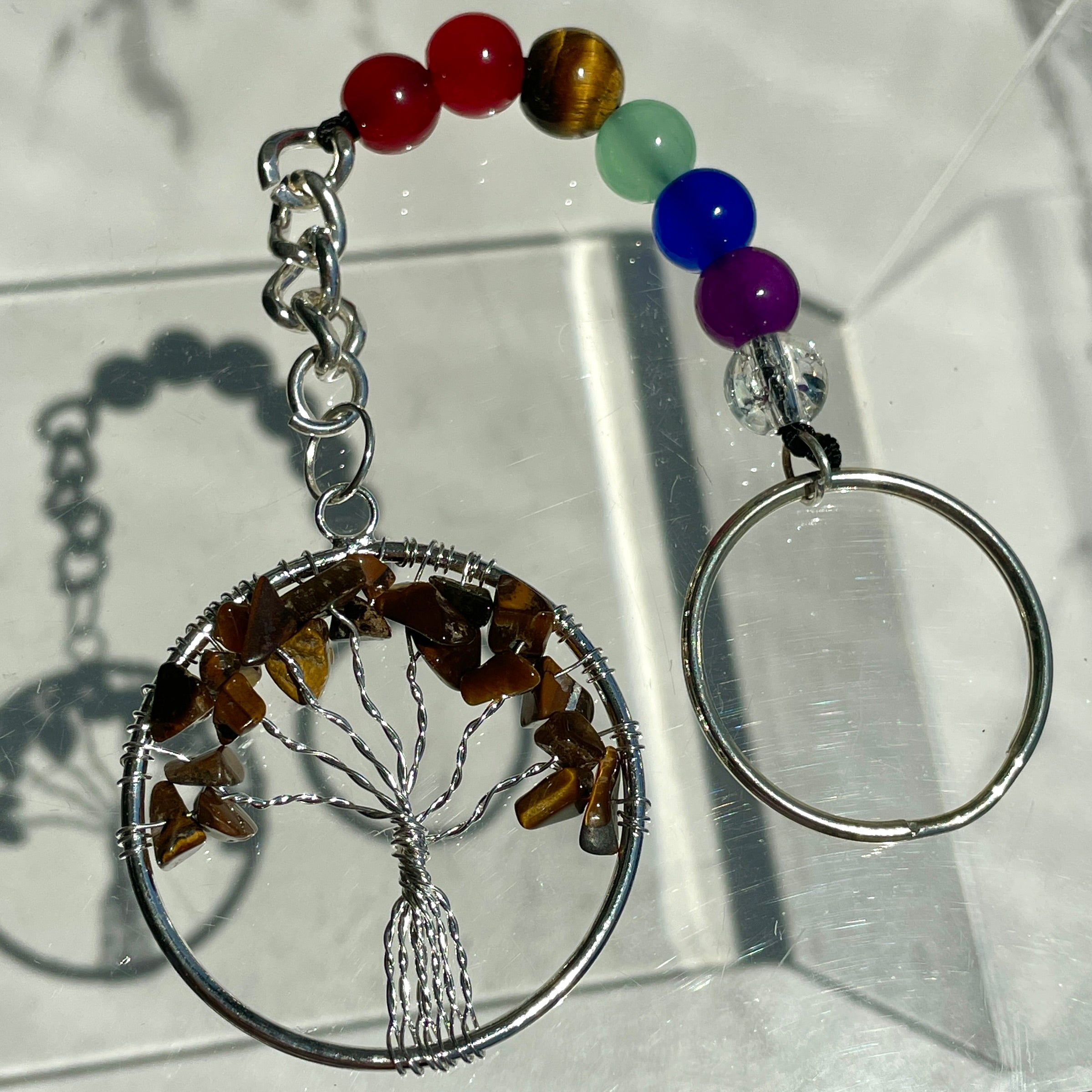 Tiger's Eye Chakra Tree of Life Keyring