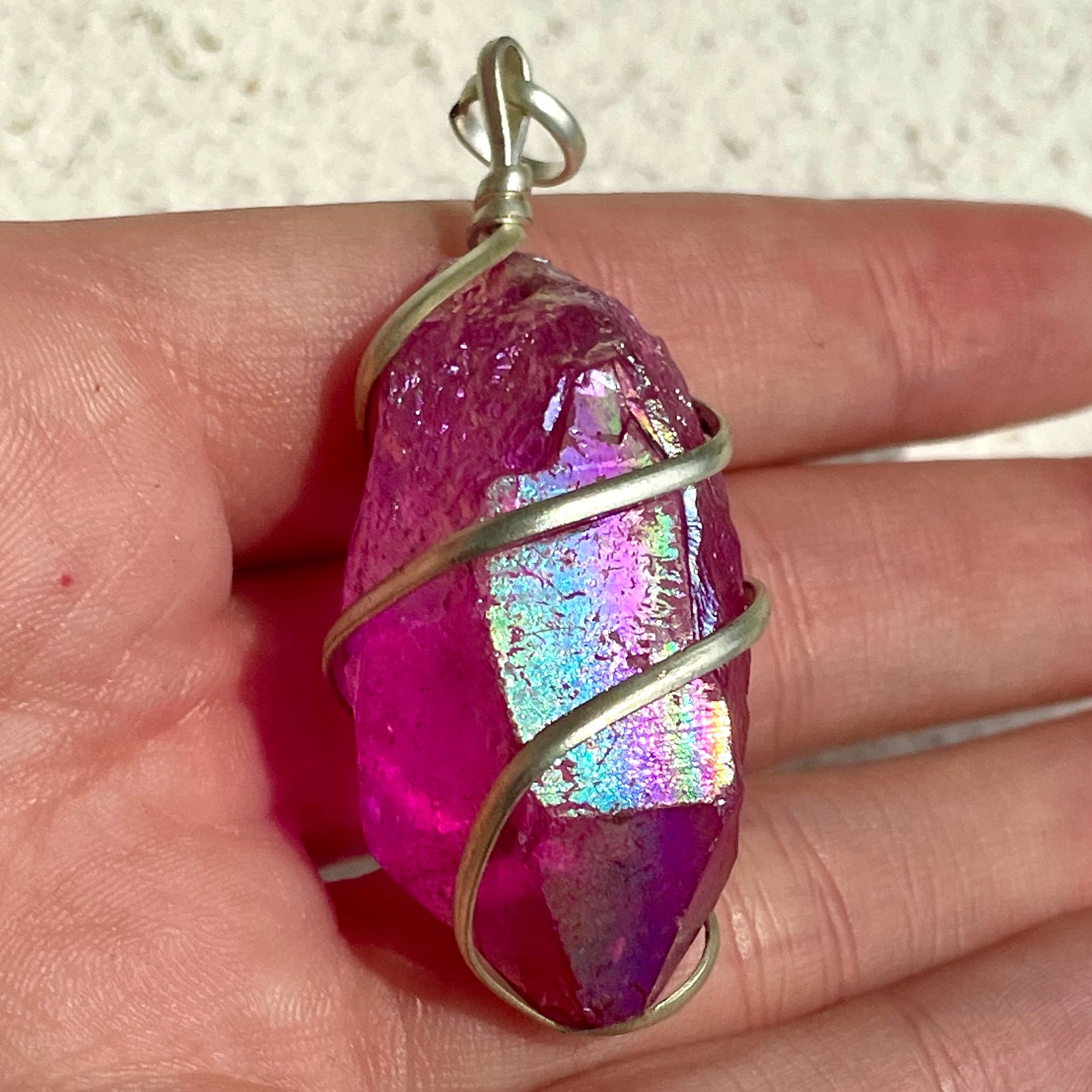 Wire Wrapped Rough Pendant - Purple Aura